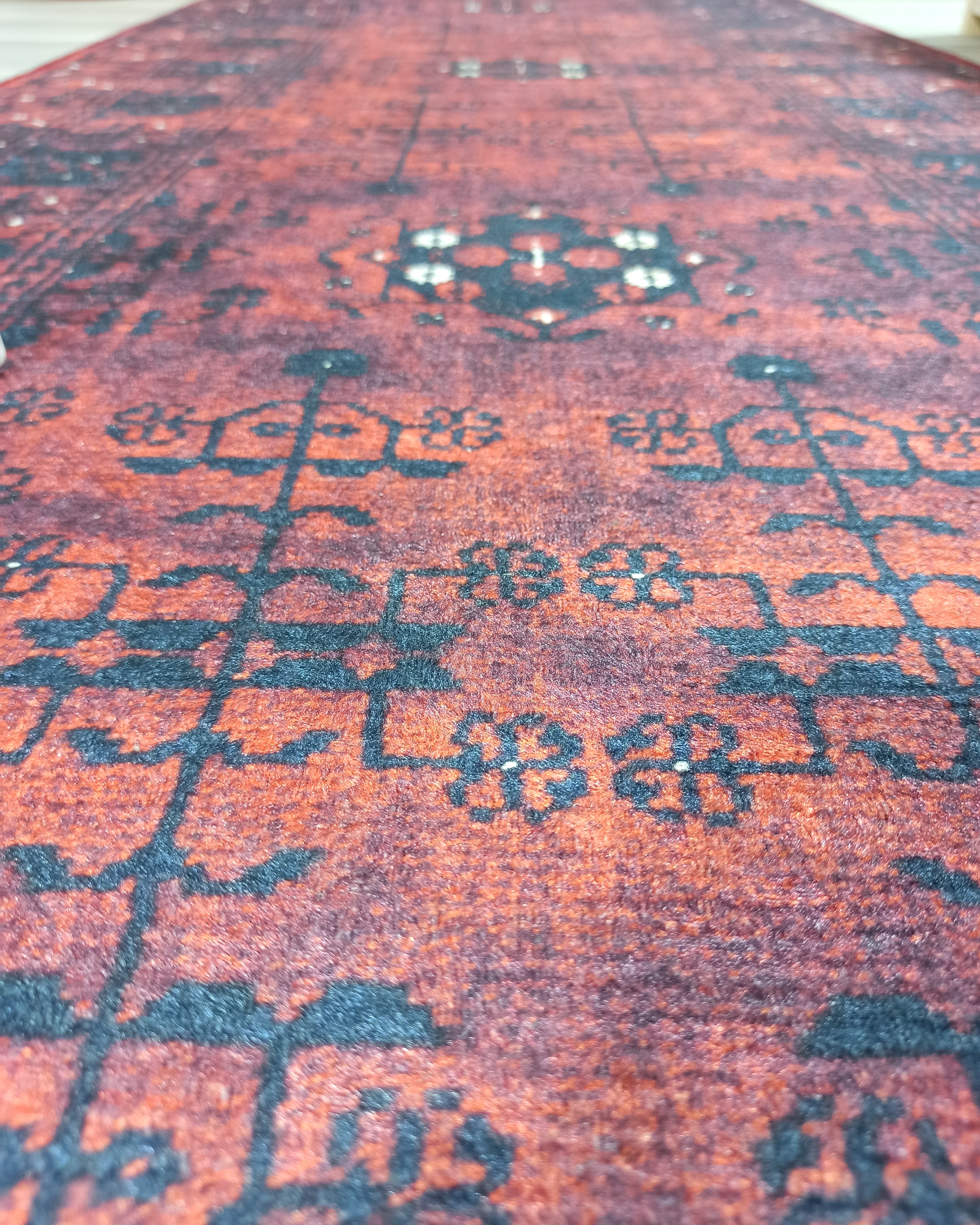 Turkish Oushak Farmhouse Decor Red Navy Blue Rug