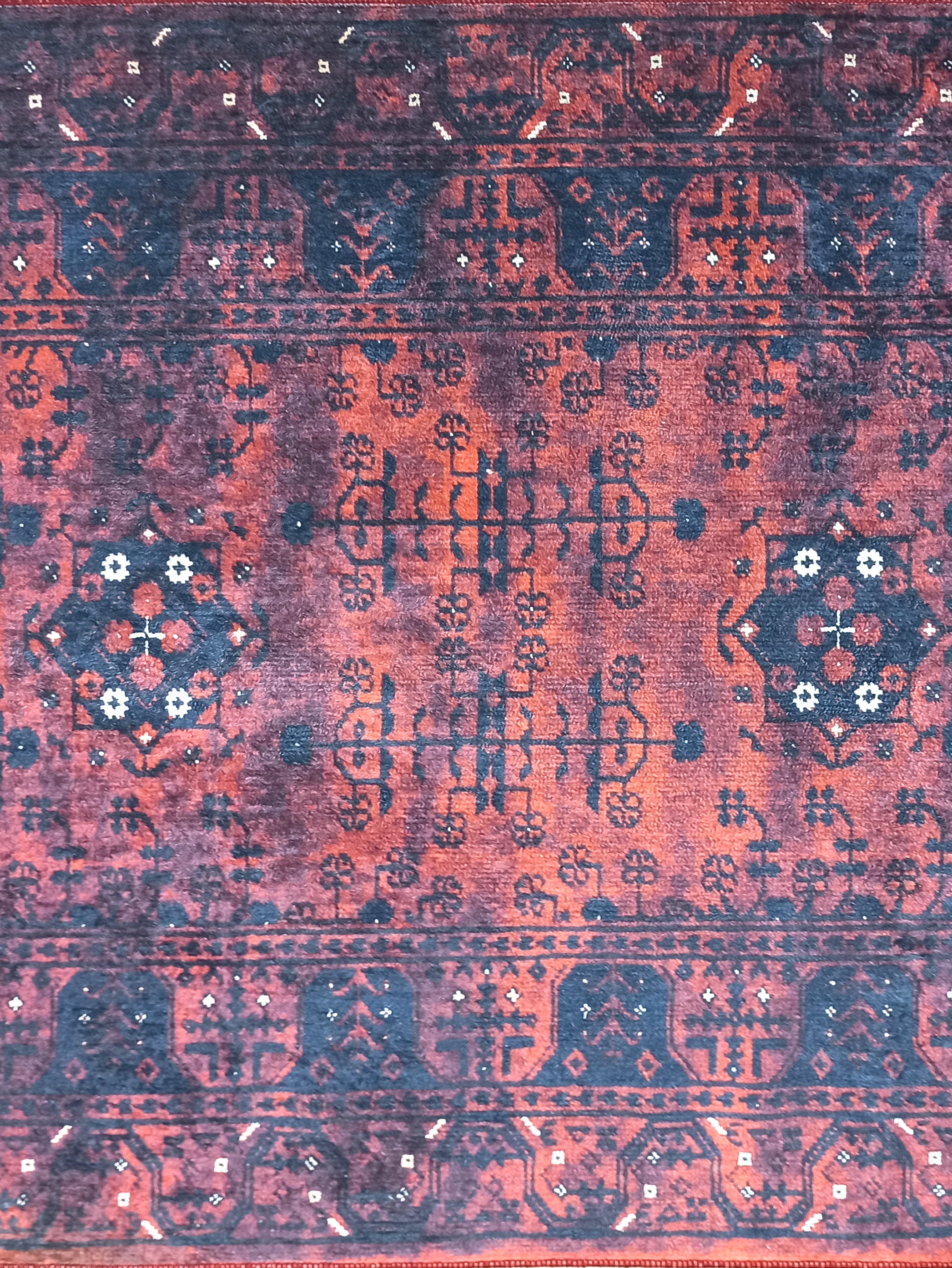 Turkish Oushak Farmhouse Decor Red Navy Blue Rug