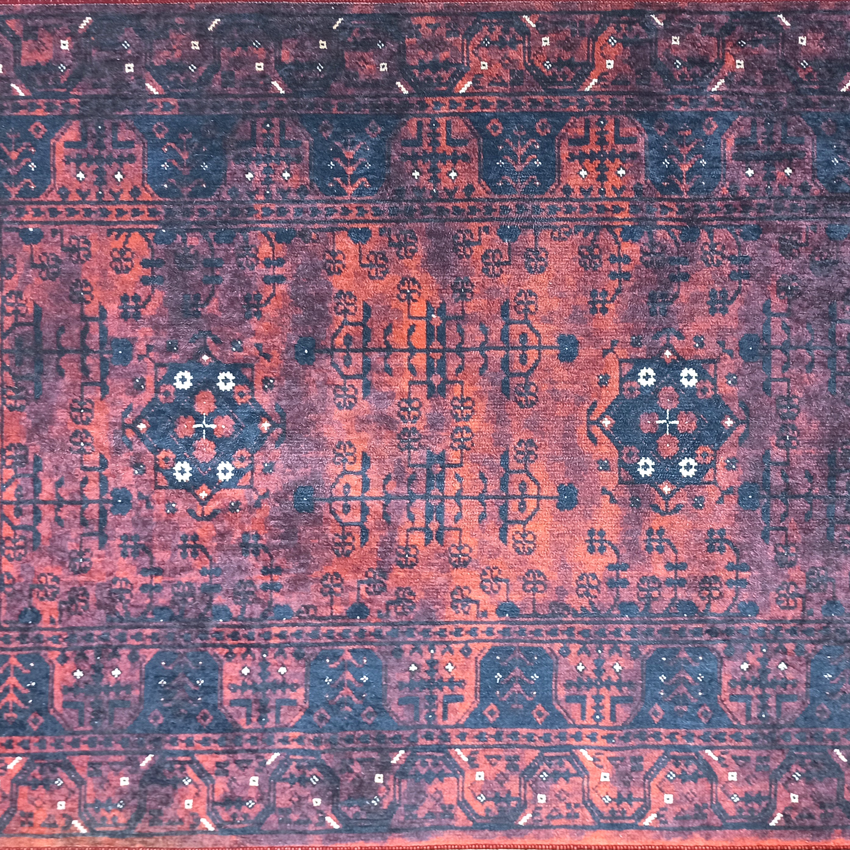 Turkish Oushak Farmhouse Decor Red Navy Blue Rug