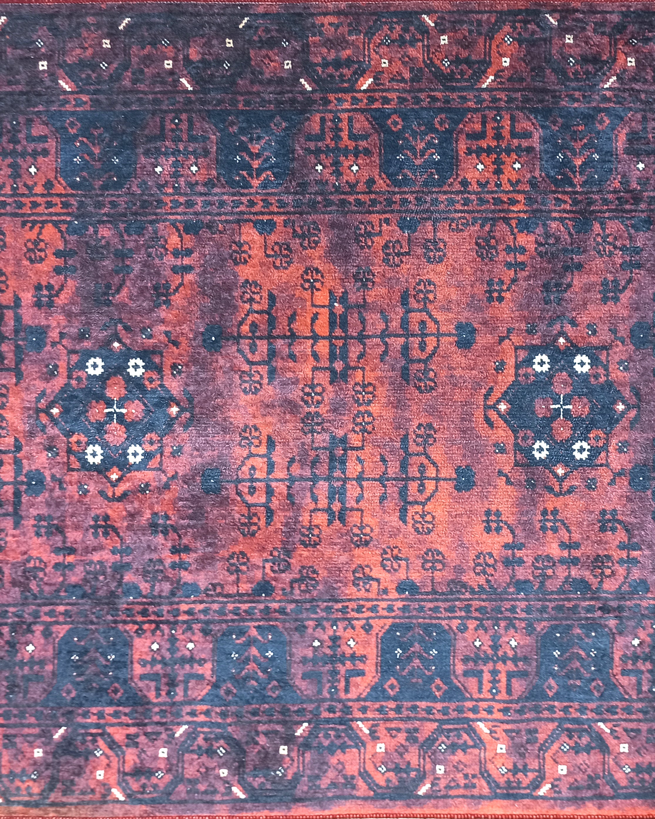 Turkish Oushak Farmhouse Decor Red Navy Blue Rug