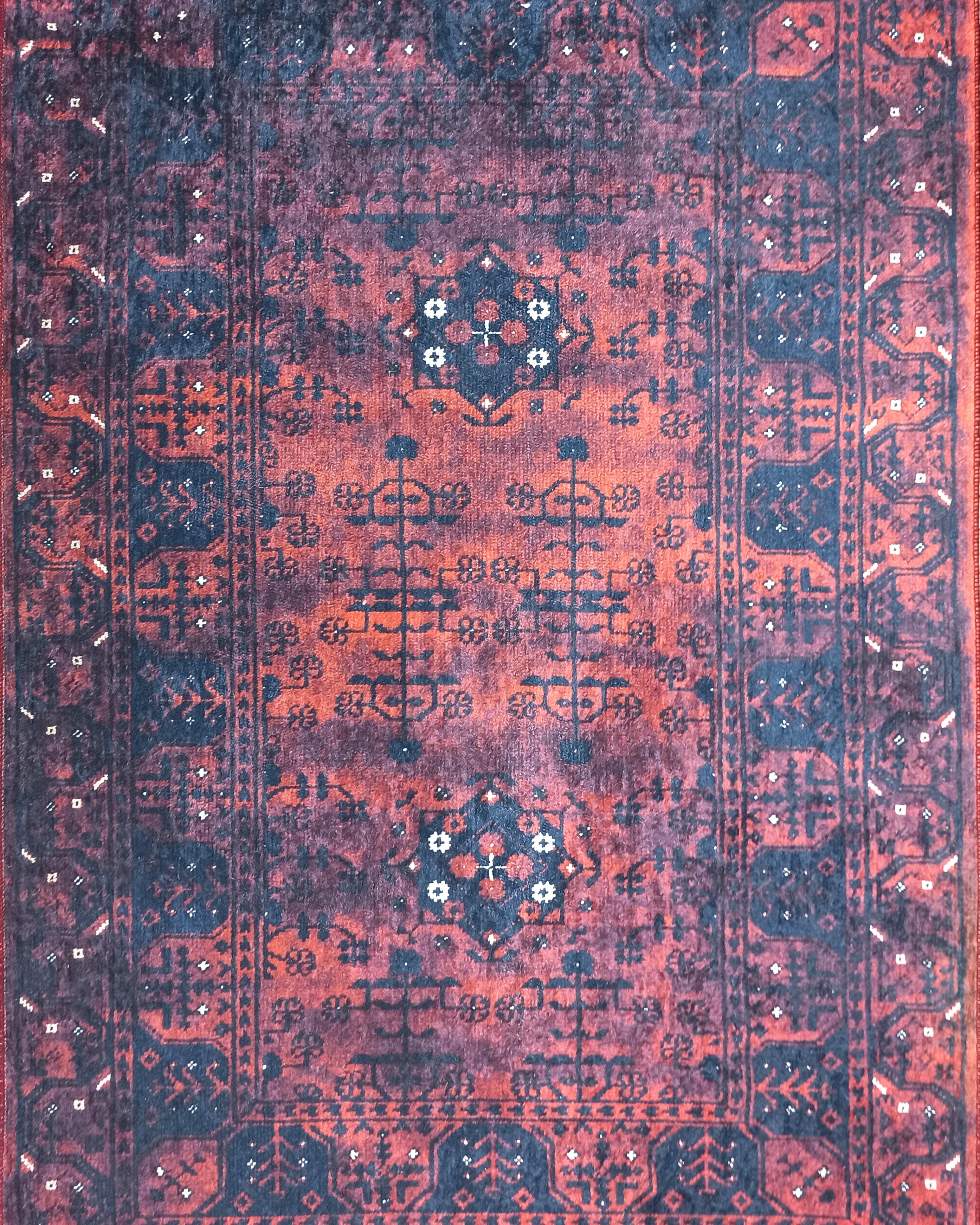 Turkish Oushak Farmhouse Decor Red Navy Blue Rug