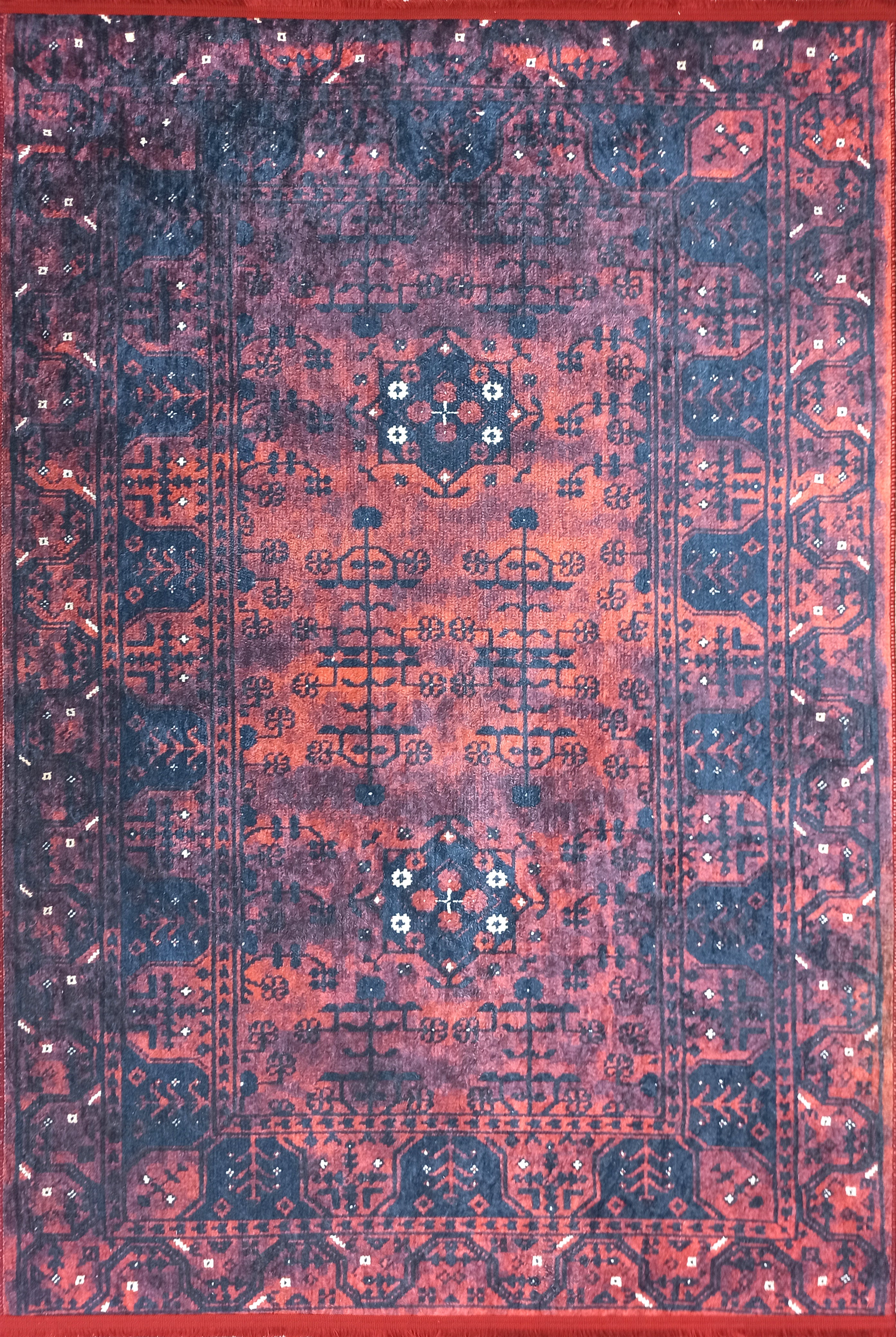 Turkish Oushak Farmhouse Decor Red Navy Blue Rug
