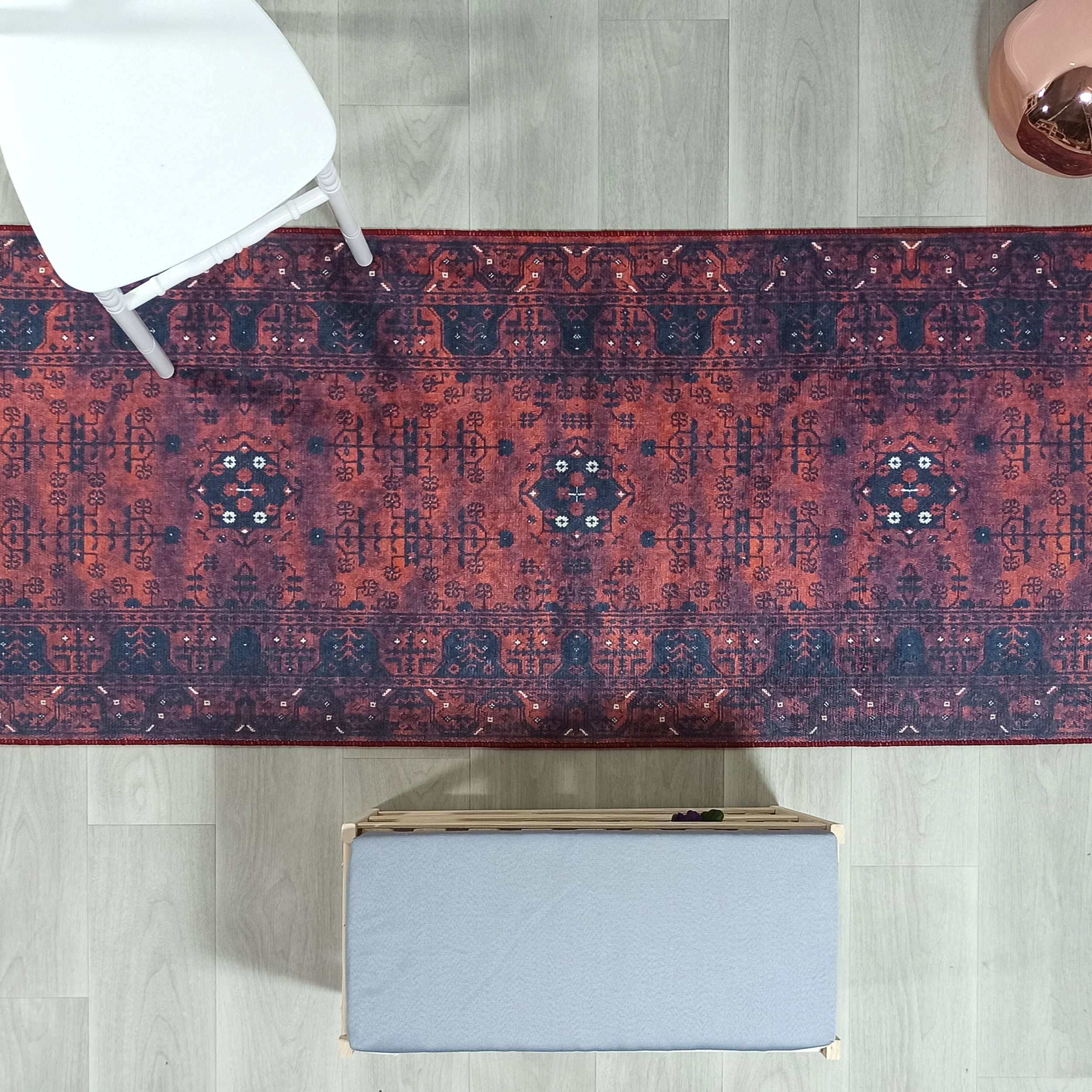 Turkish Oushak Farmhouse Decor Red Navy Blue Rug