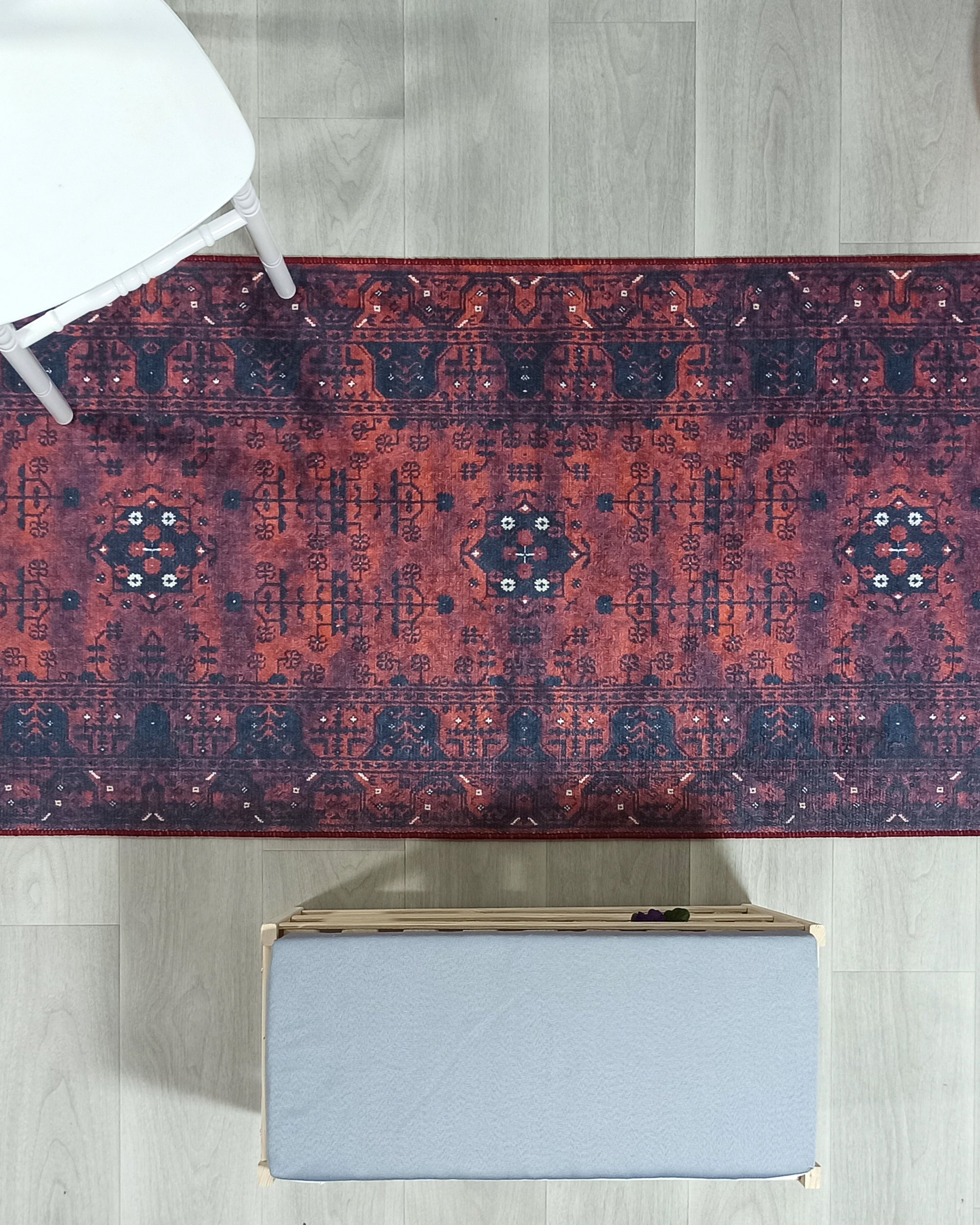 Turkish Oushak Farmhouse Decor Red Navy Blue Rug