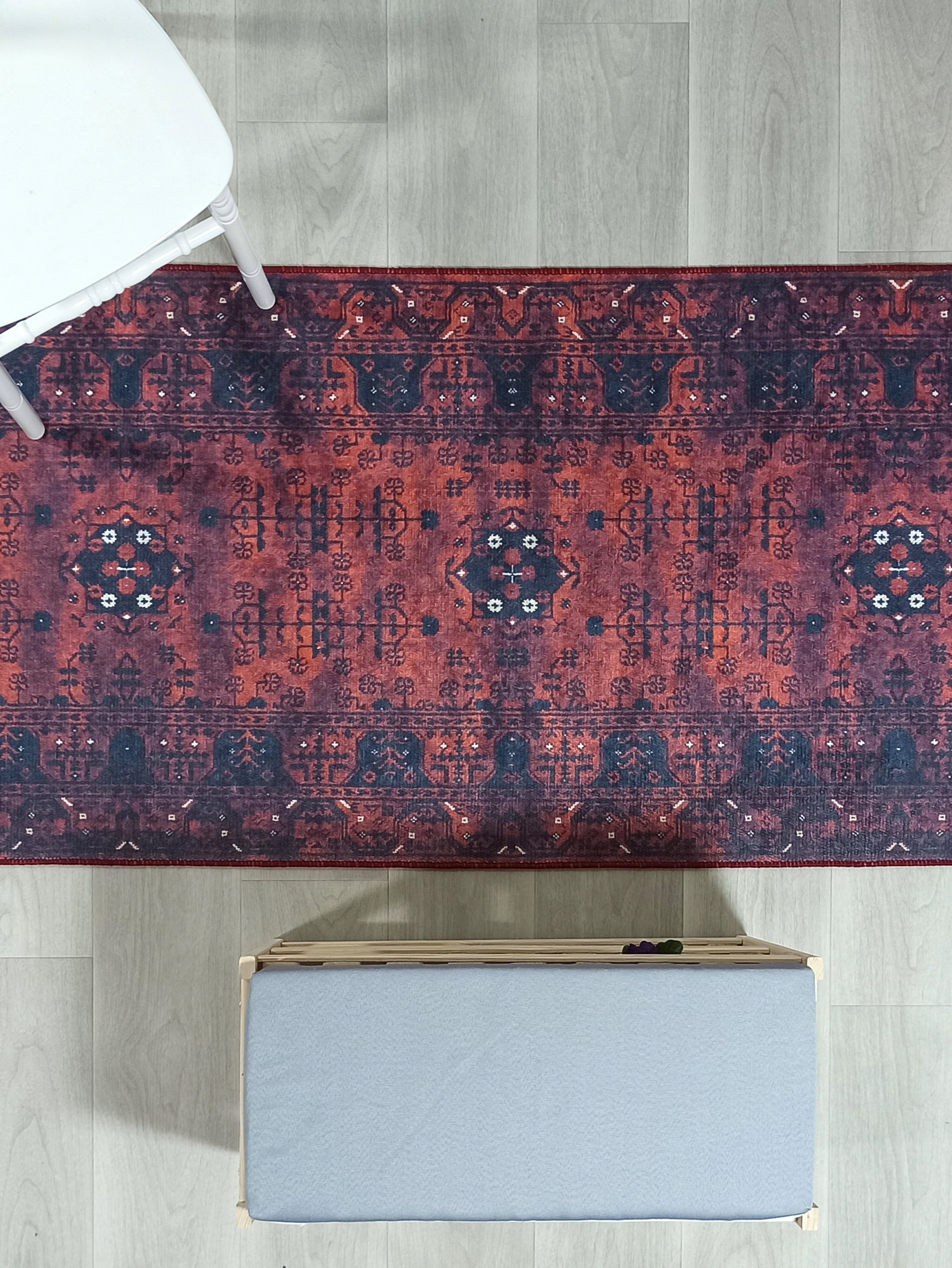 Turkish Oushak Farmhouse Decor Red Navy Blue Rug