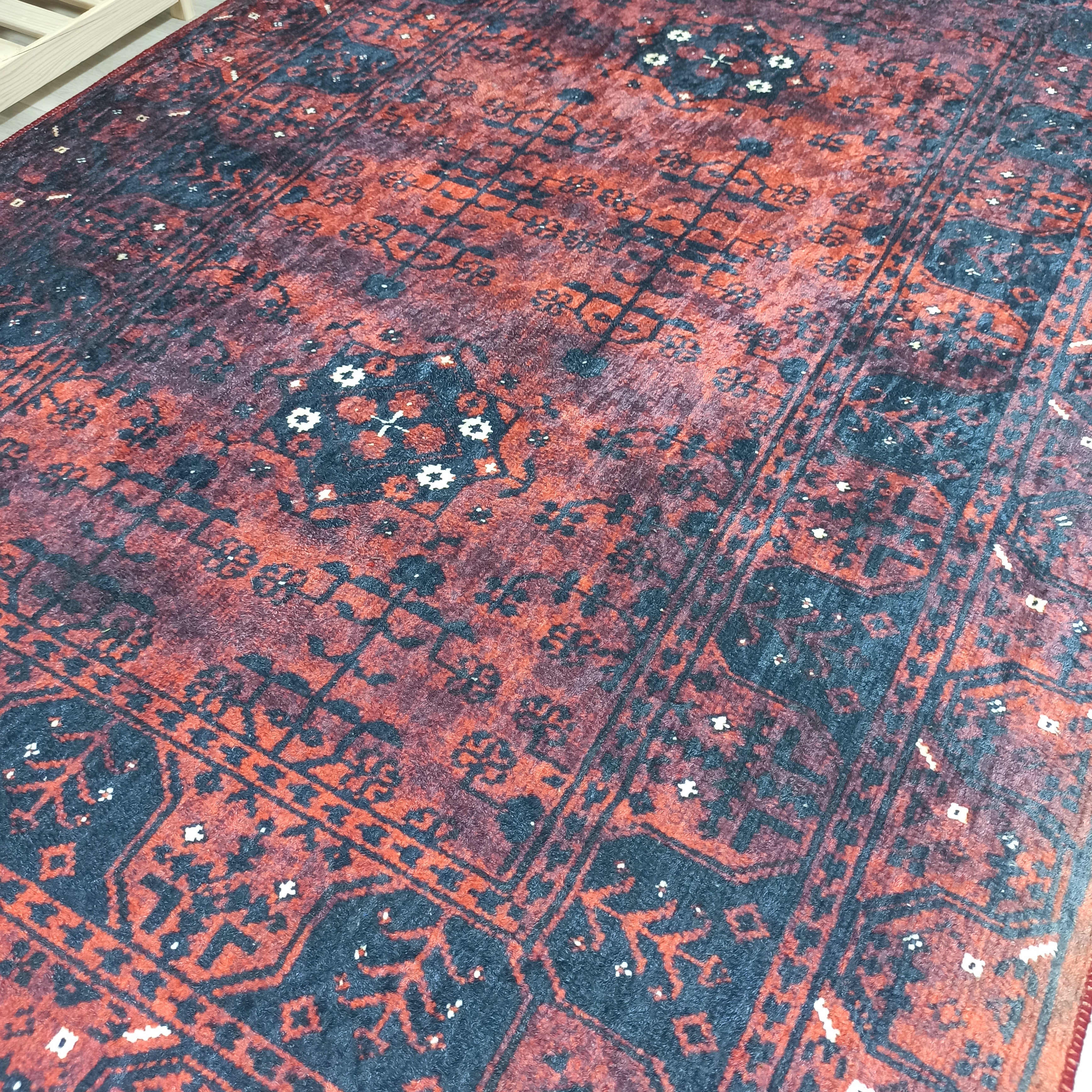 Turkish Oushak Farmhouse Decor Red Navy Blue Rug