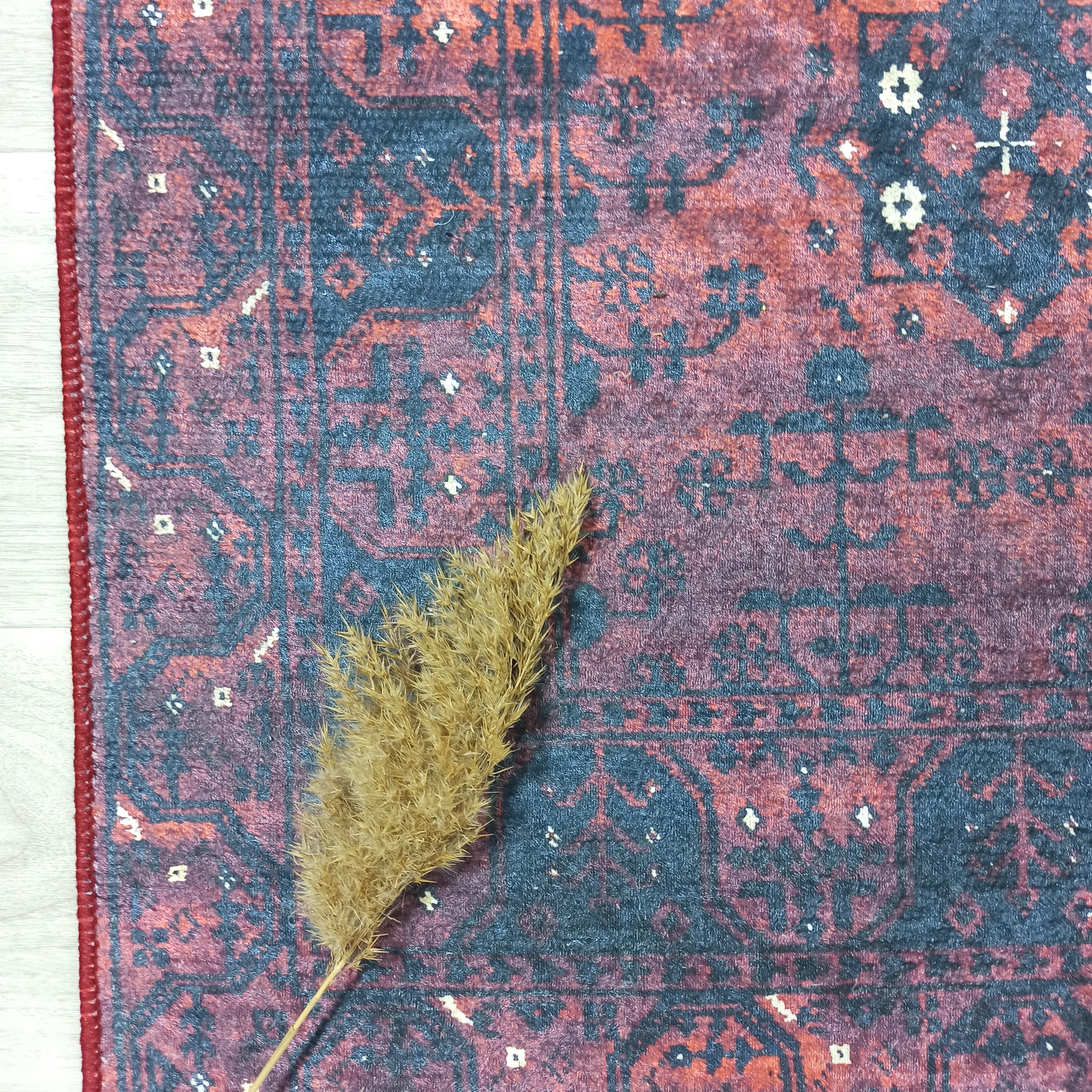 Turkish Oushak Farmhouse Decor Red Navy Blue Rug