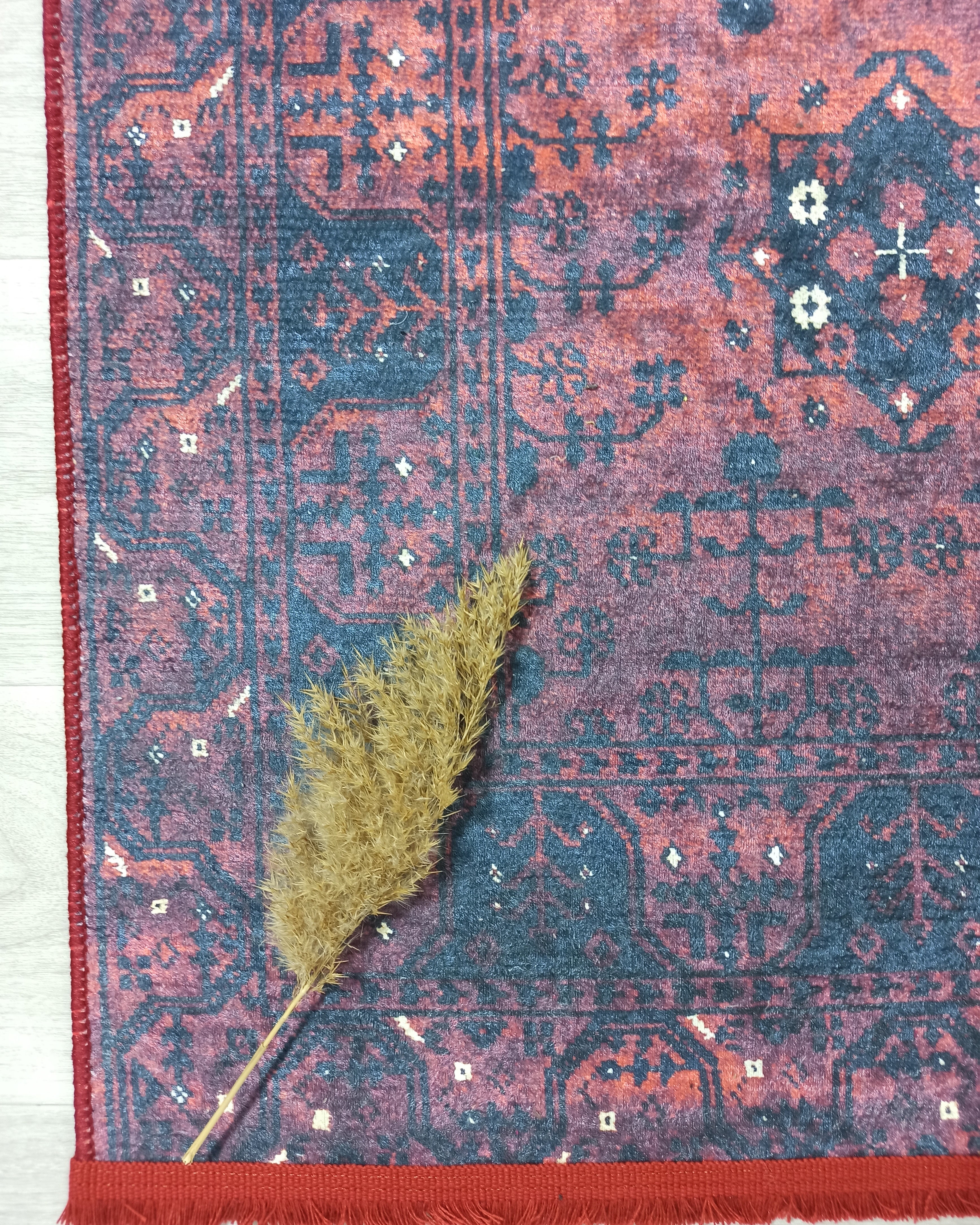 Turkish Oushak Farmhouse Decor Red Navy Blue Rug