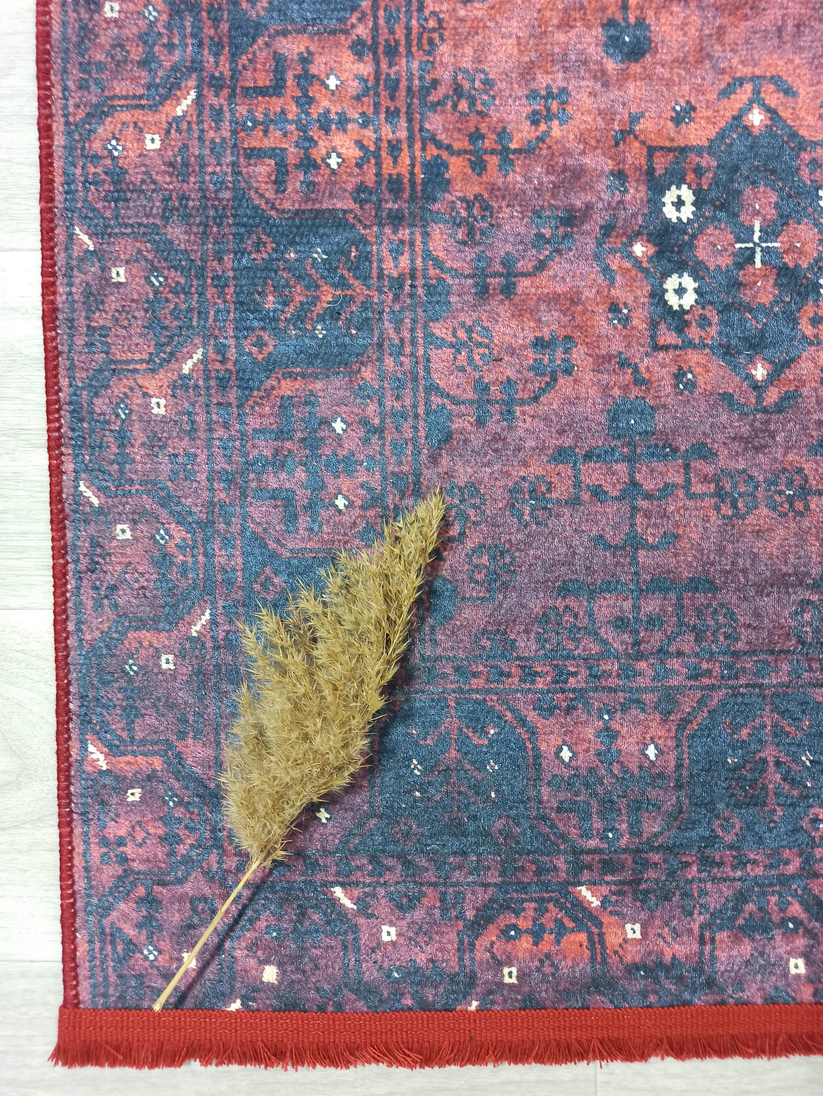 Turkish Oushak Farmhouse Decor Red Navy Blue Rug