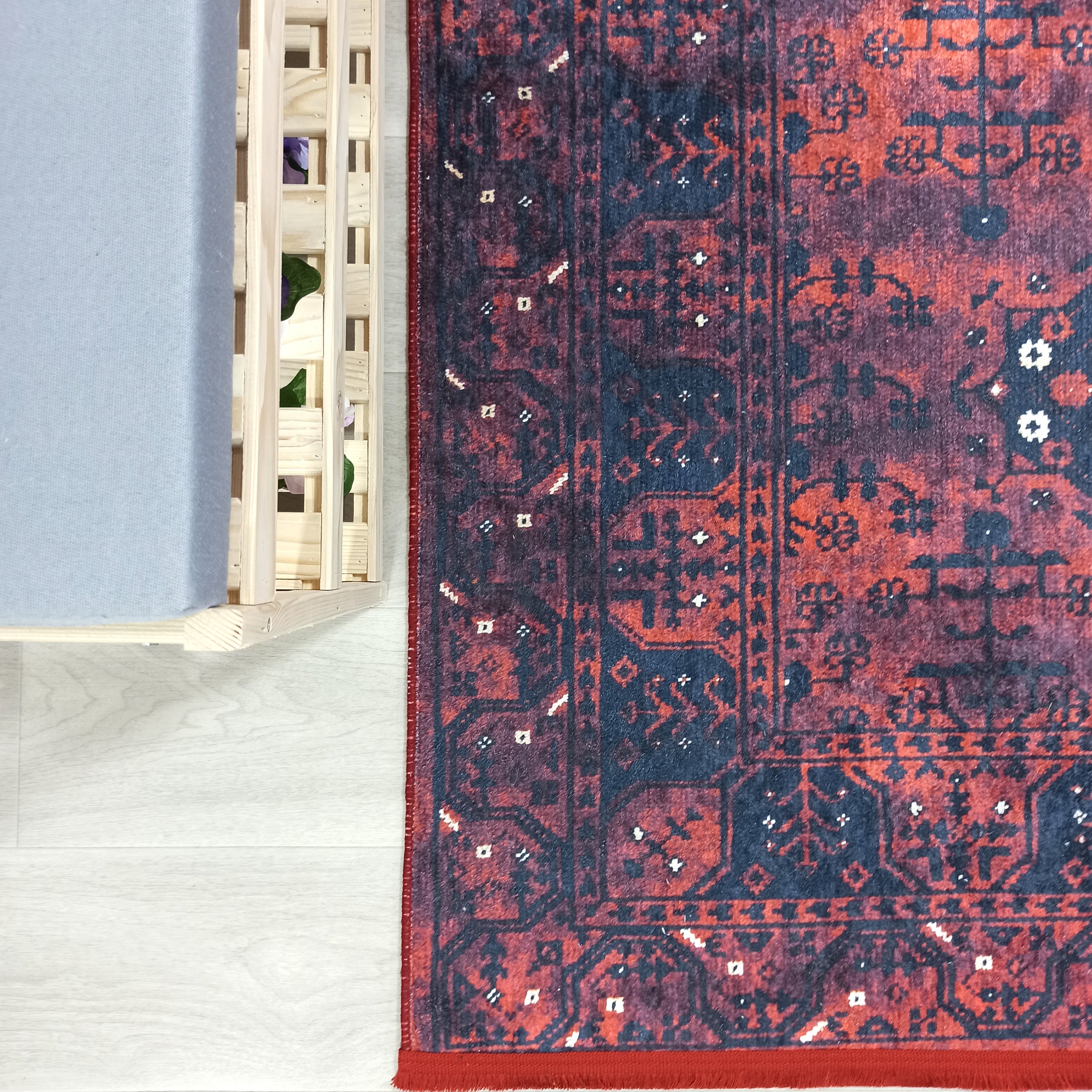 Turkish Oushak Farmhouse Decor Red Navy Blue Rug