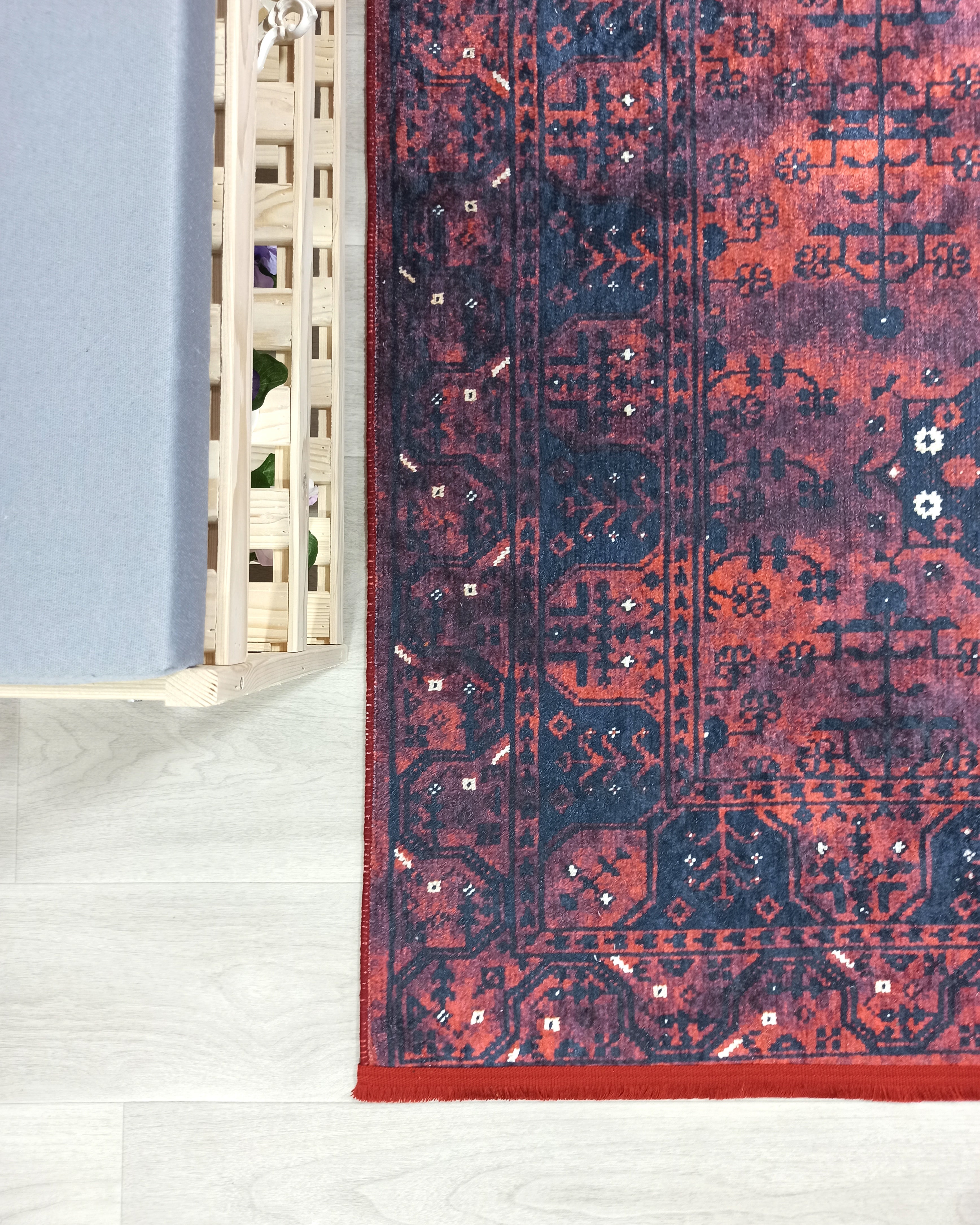 Turkish Oushak Farmhouse Decor Red Navy Blue Rug