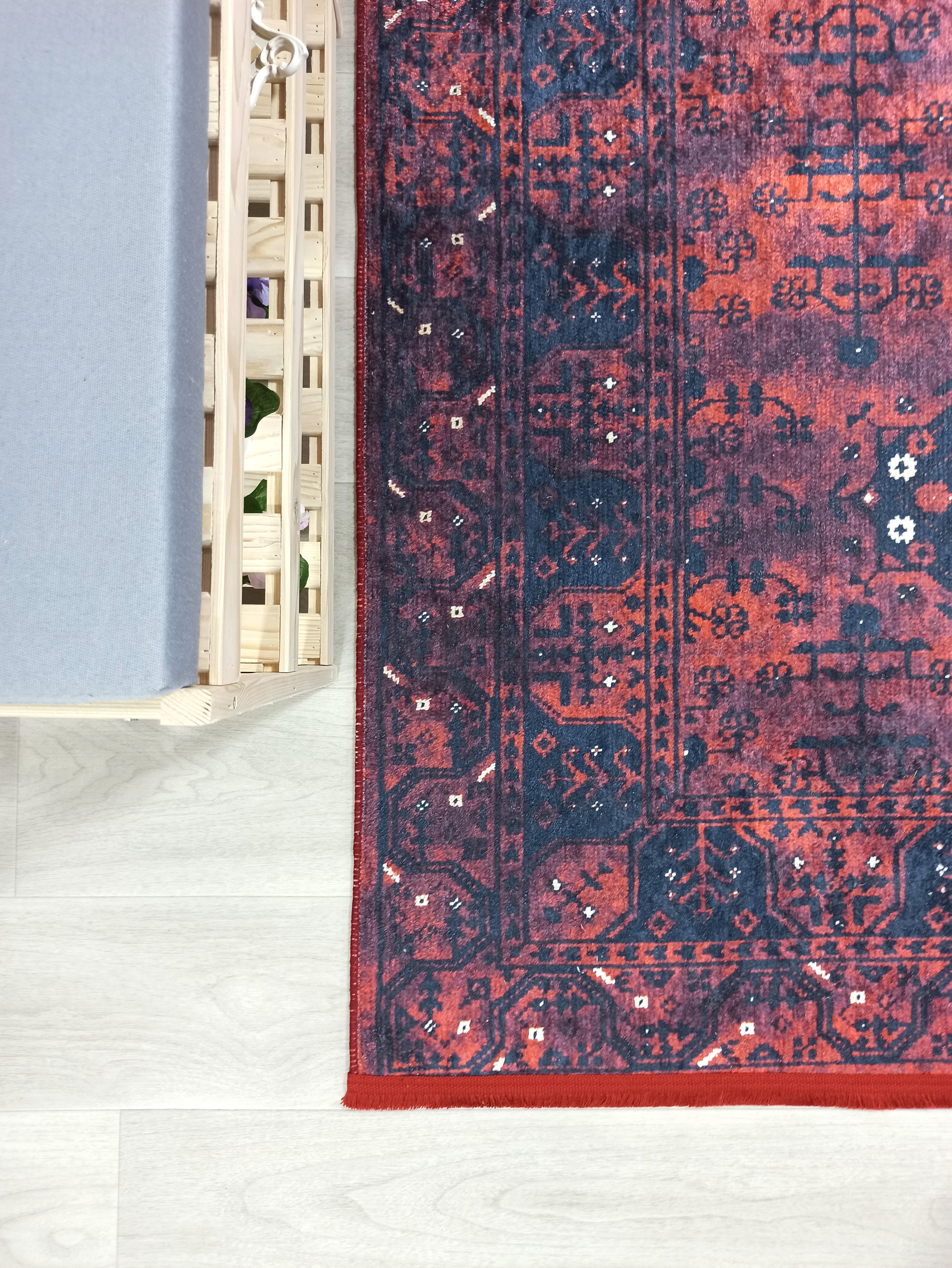 Turkish Oushak Farmhouse Decor Red Navy Blue Rug