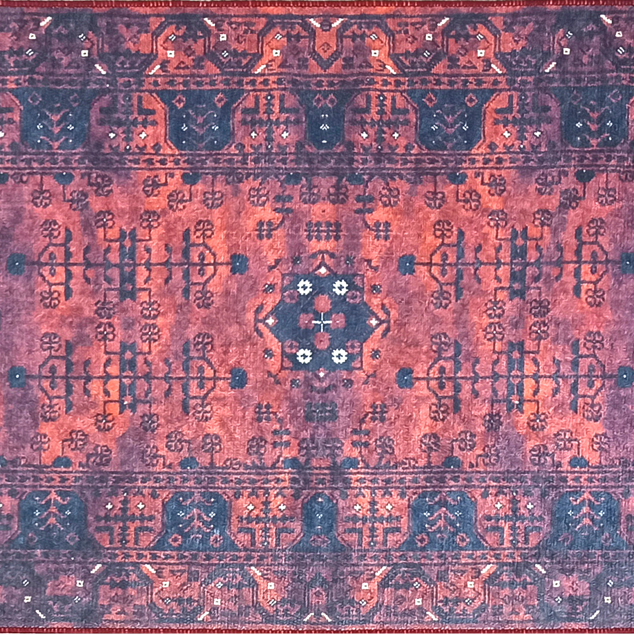 Turkish Oushak Farmhouse Decor Red Navy Blue Rug