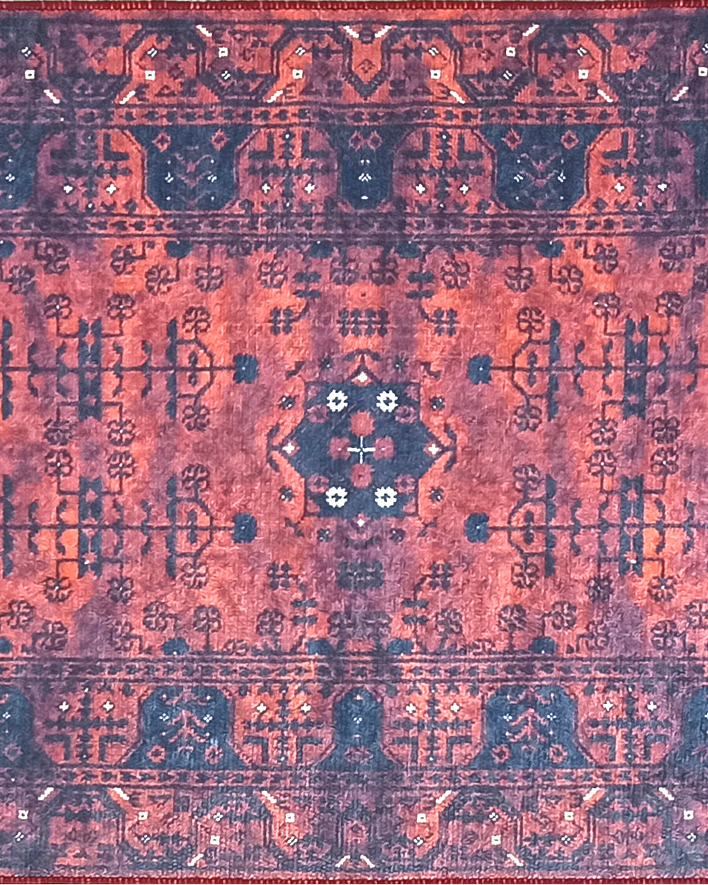 Turkish Oushak Farmhouse Decor Red Navy Blue Rug