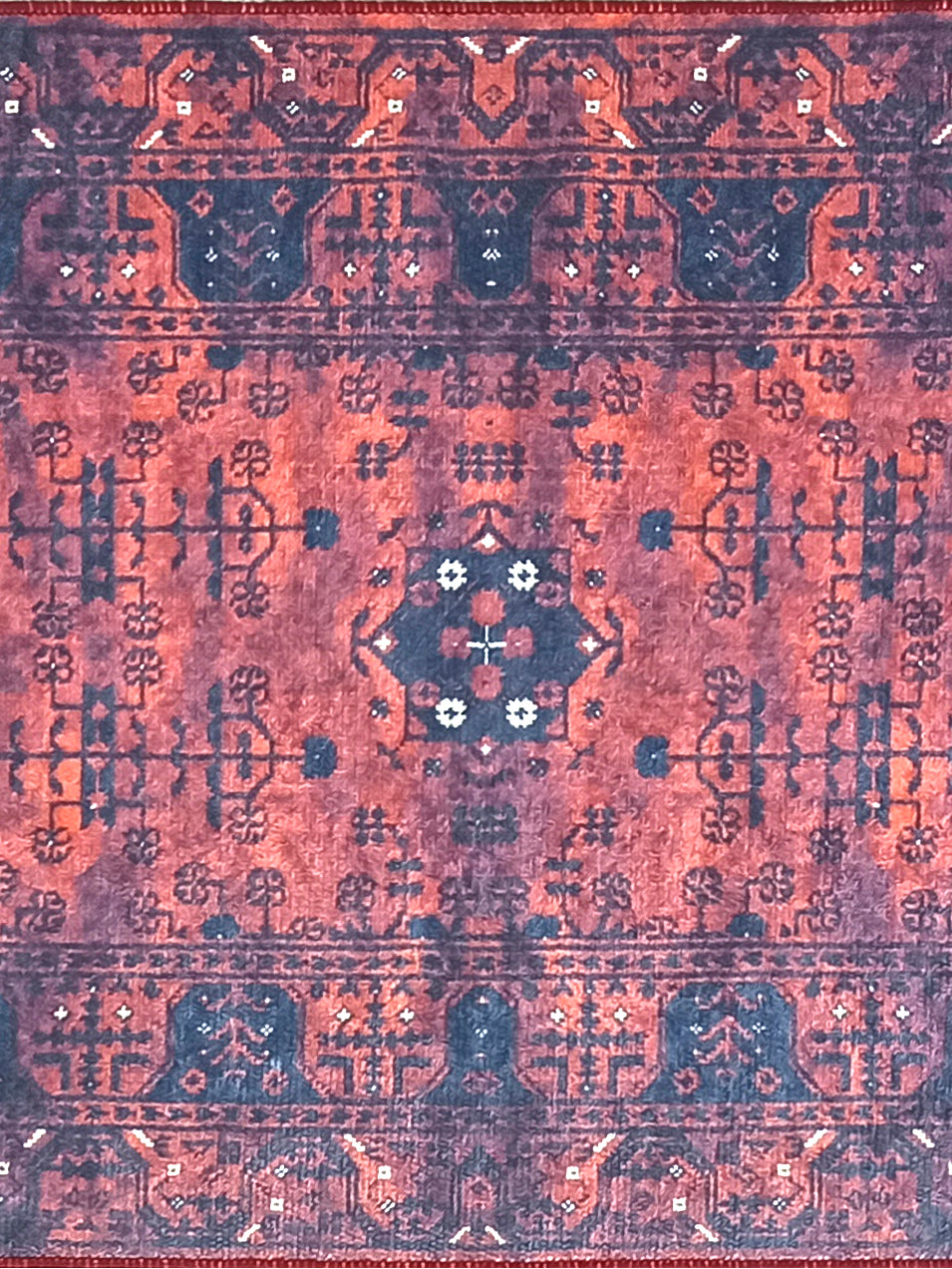 Turkish Oushak Farmhouse Decor Red Navy Blue Rug