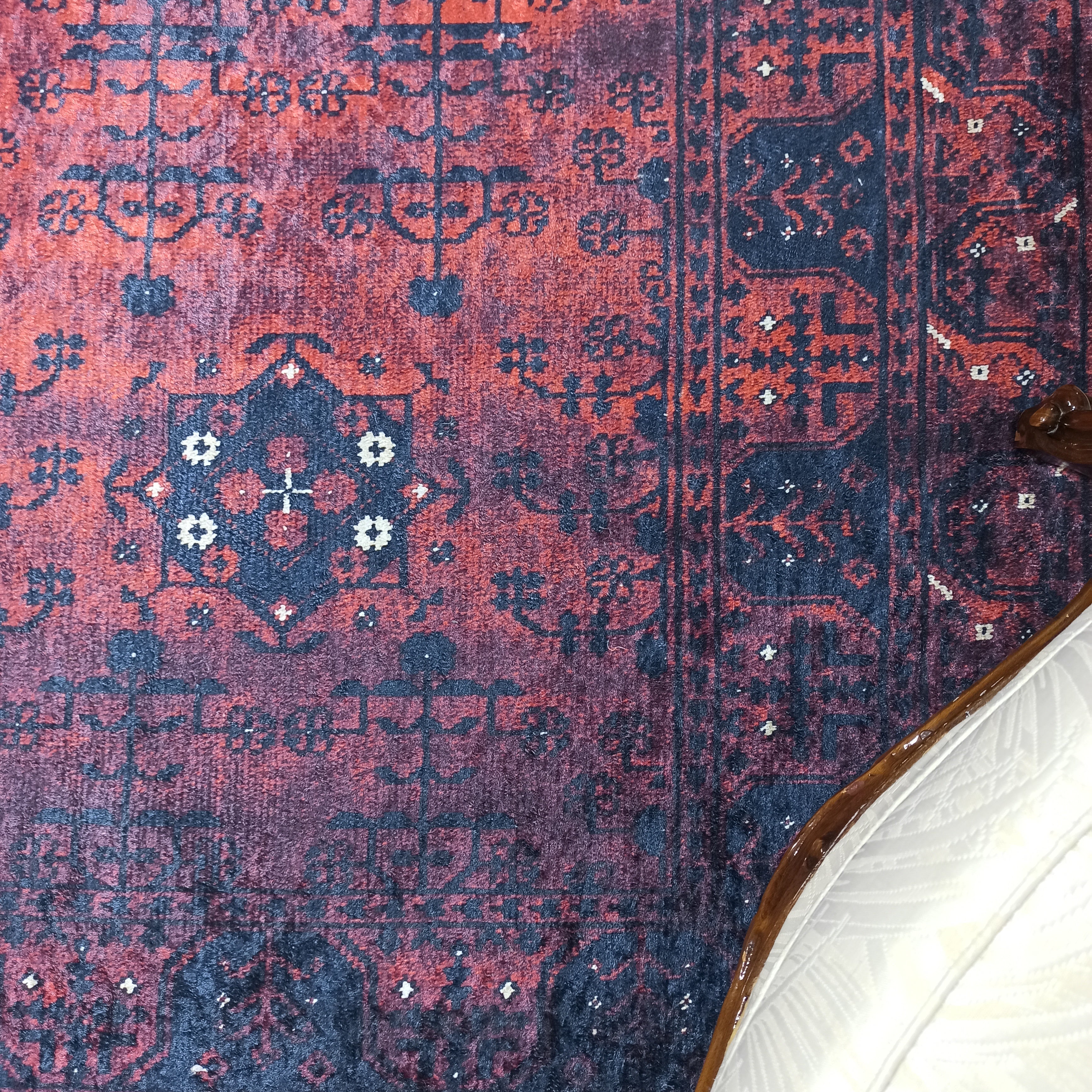 Turkish Oushak Farmhouse Decor Red Navy Blue Rug