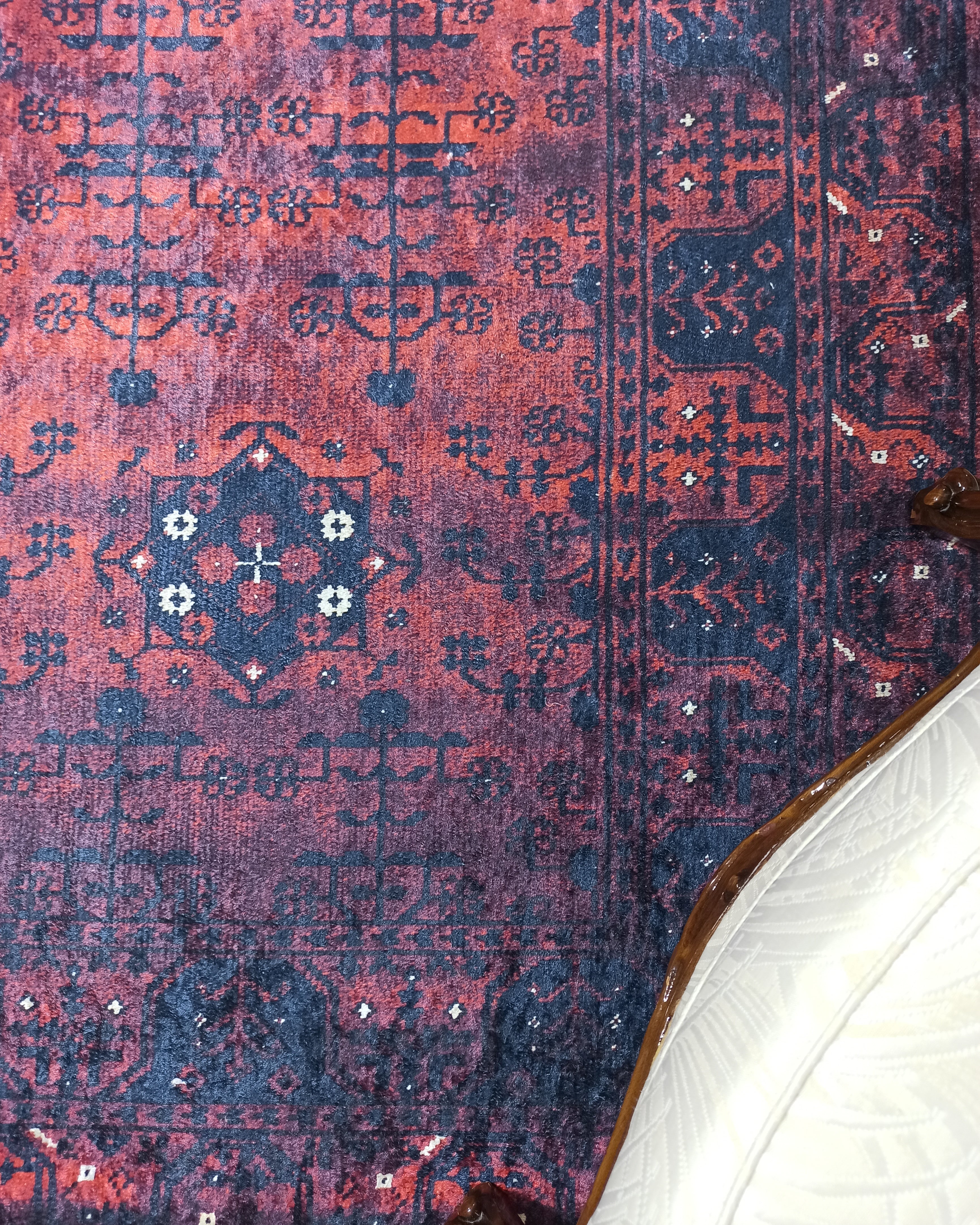 Turkish Oushak Farmhouse Decor Red Navy Blue Rug