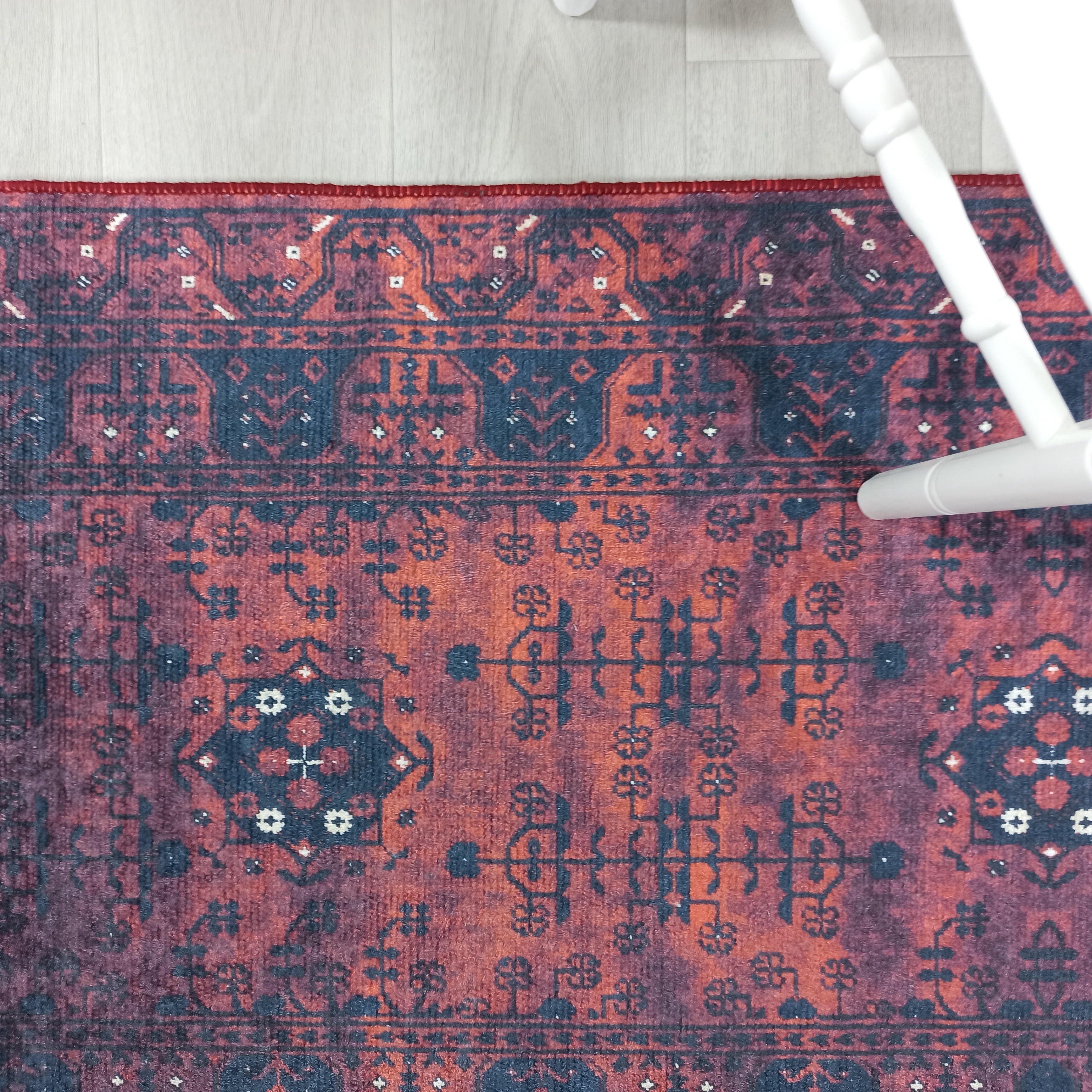 Turkish Oushak Farmhouse Decor Red Navy Blue Rug