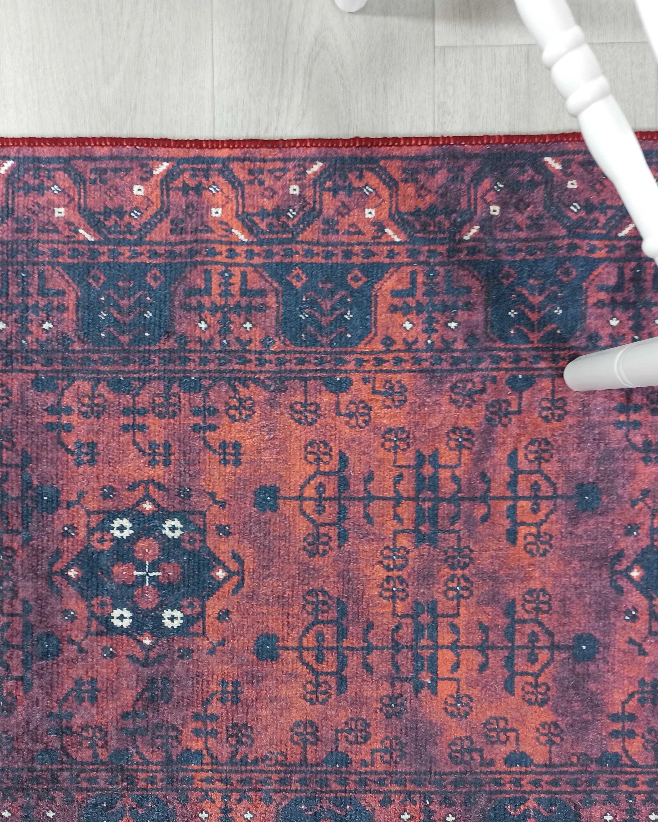 Turkish Oushak Farmhouse Decor Red Navy Blue Rug