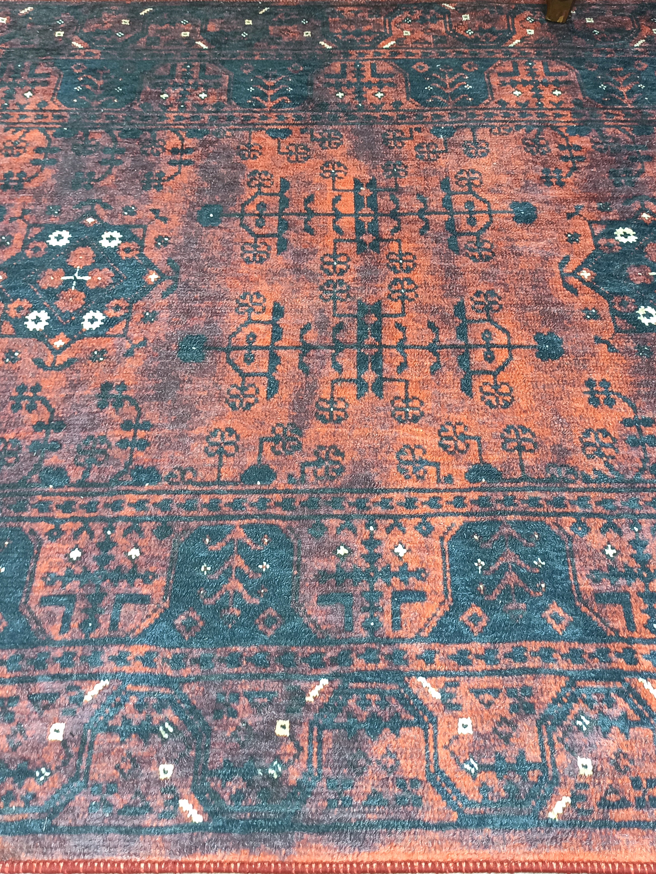 Turkish Oushak Farmhouse Decor Red Navy Blue Rug