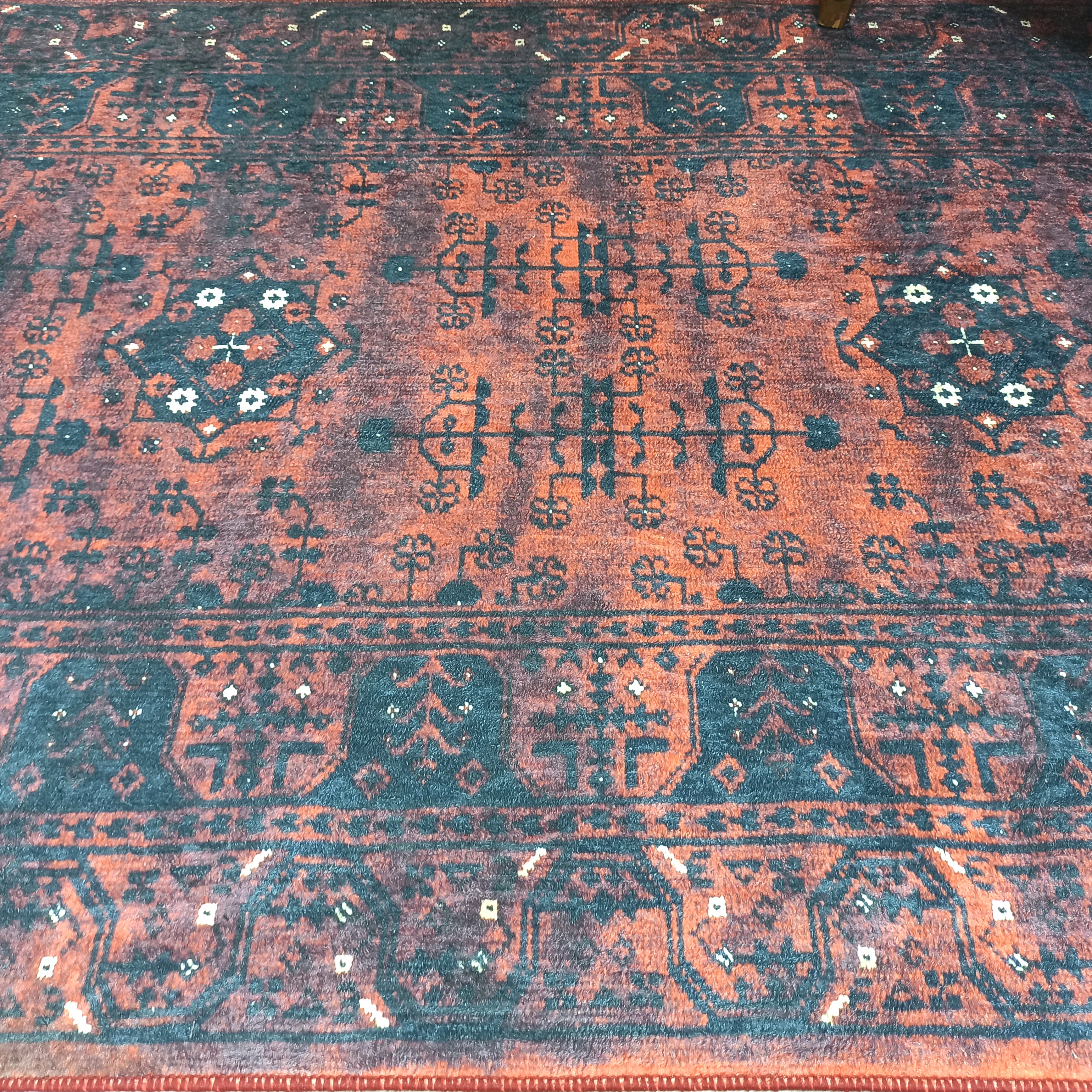 Turkish Oushak Farmhouse Decor Red Navy Blue Rug