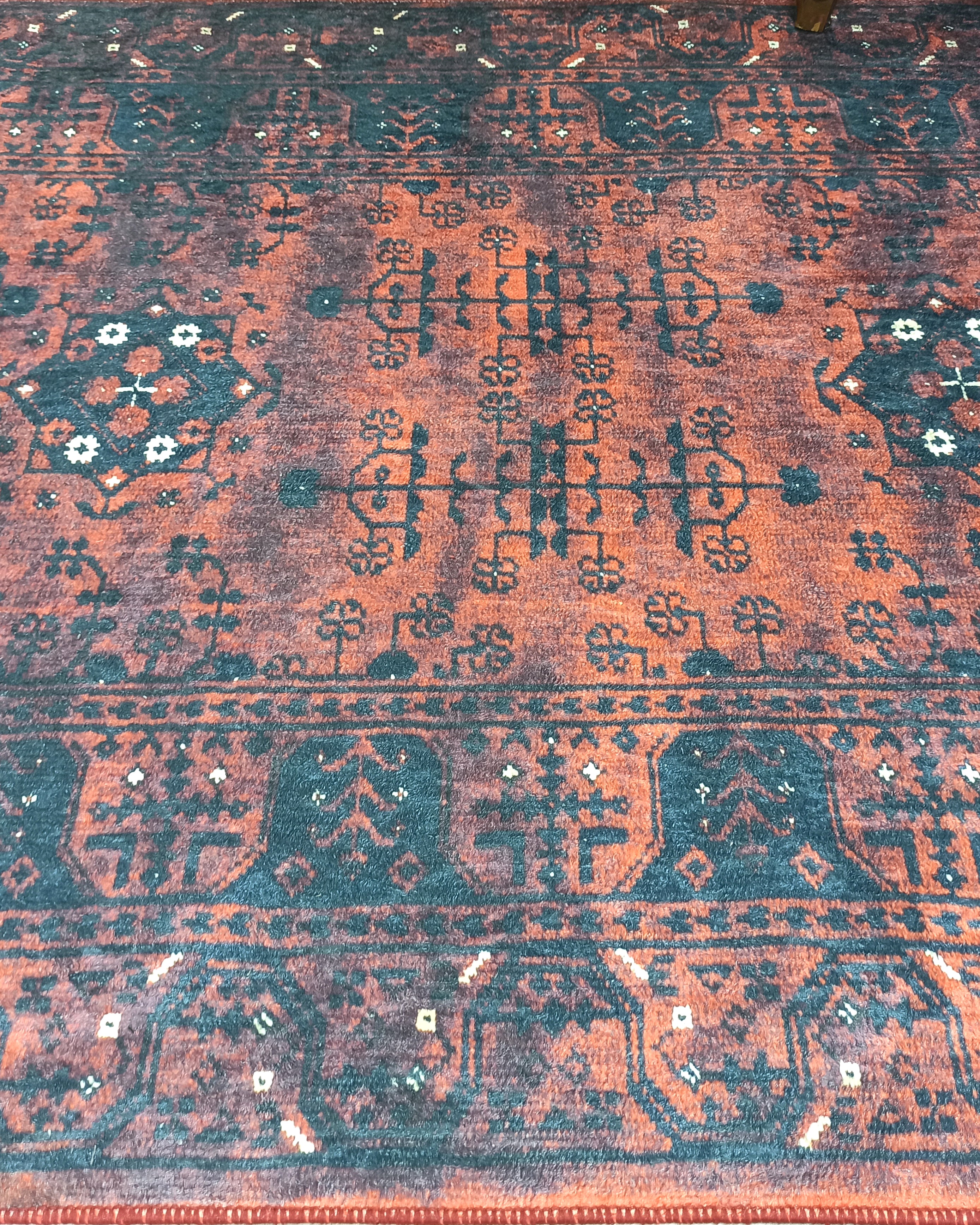 Turkish Oushak Farmhouse Decor Red Navy Blue Rug