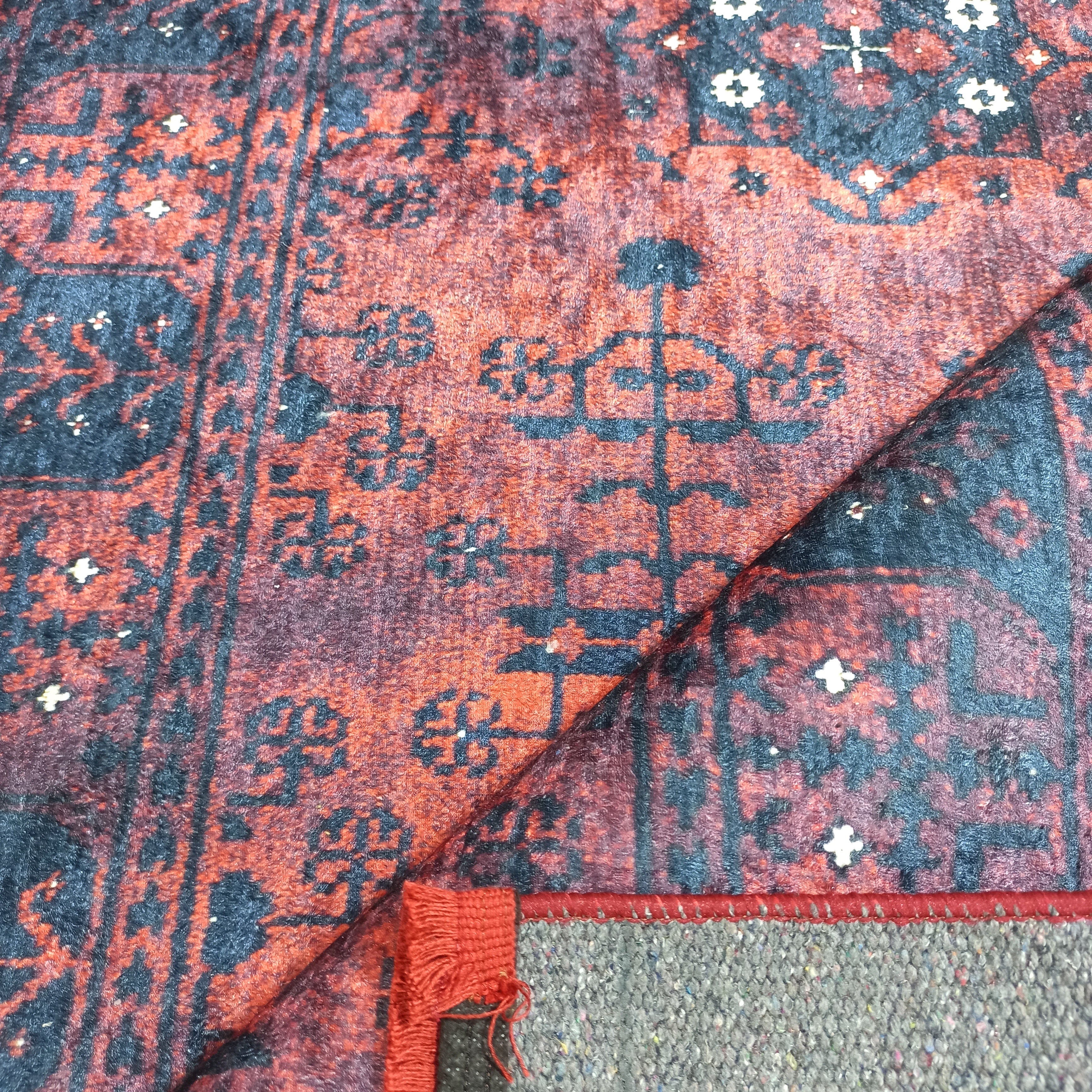 Turkish Oushak Farmhouse Decor Red Navy Blue Rug