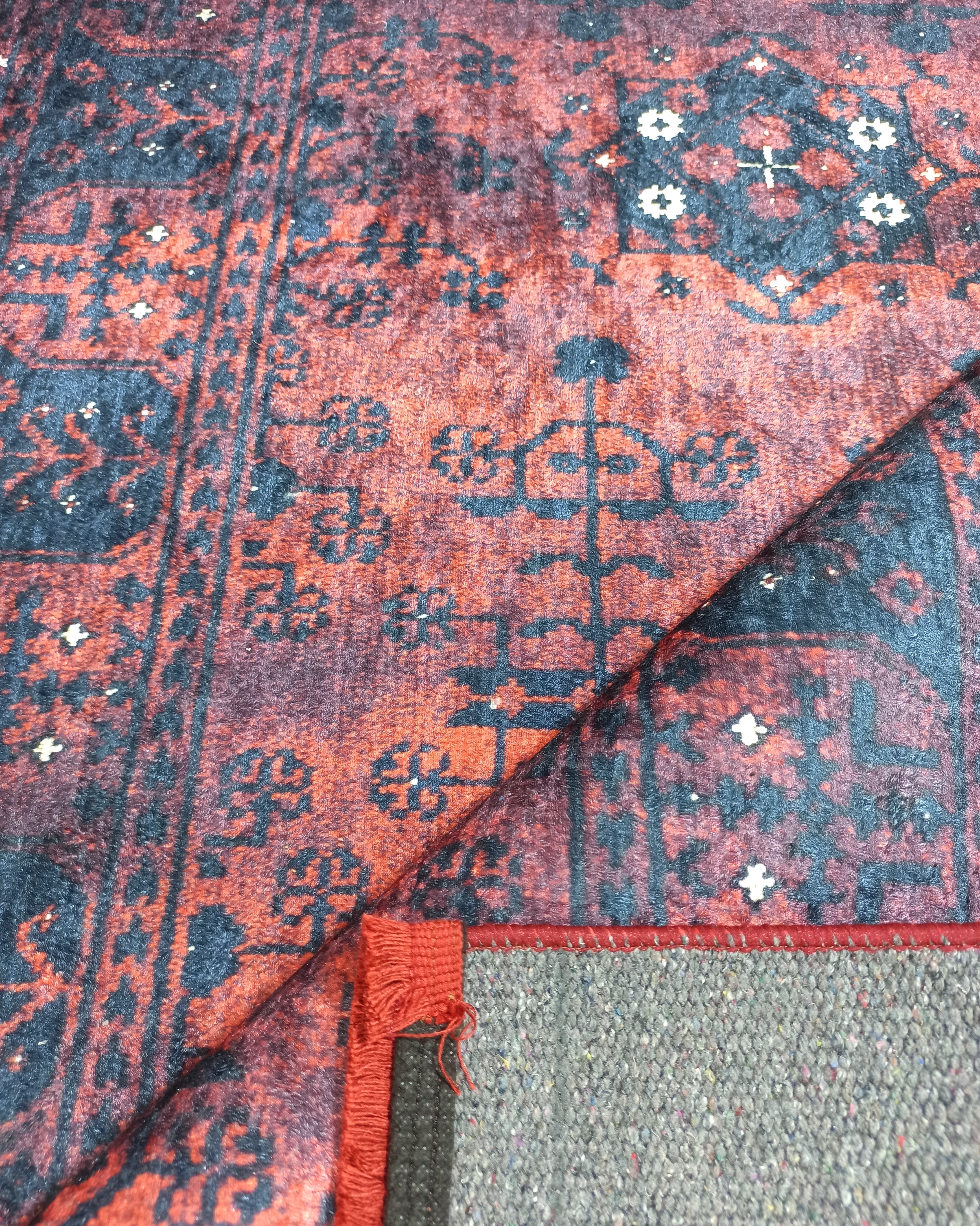 Turkish Oushak Farmhouse Decor Red Navy Blue Rug