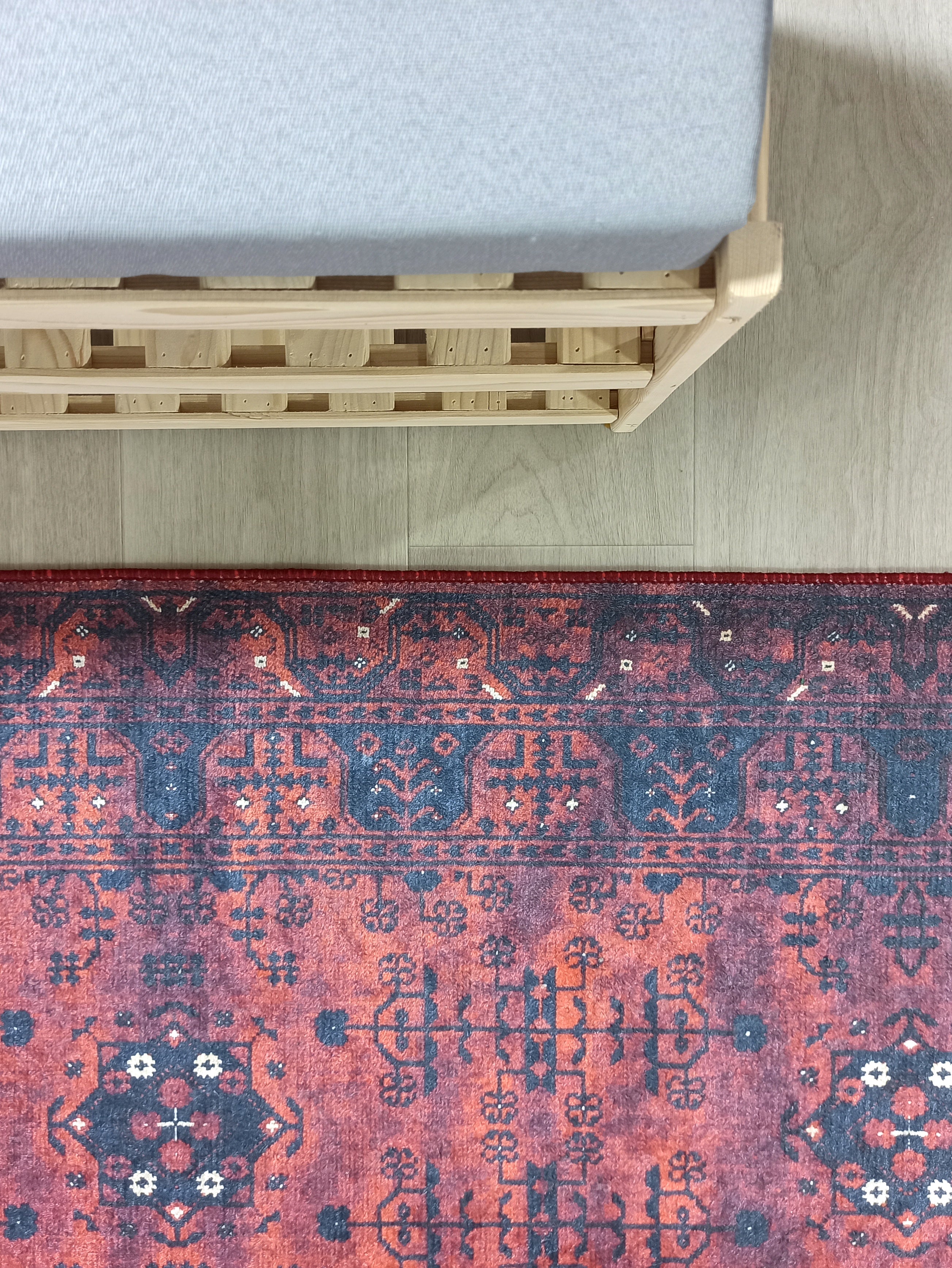 Turkish Oushak Farmhouse Decor Red Navy Blue Rug