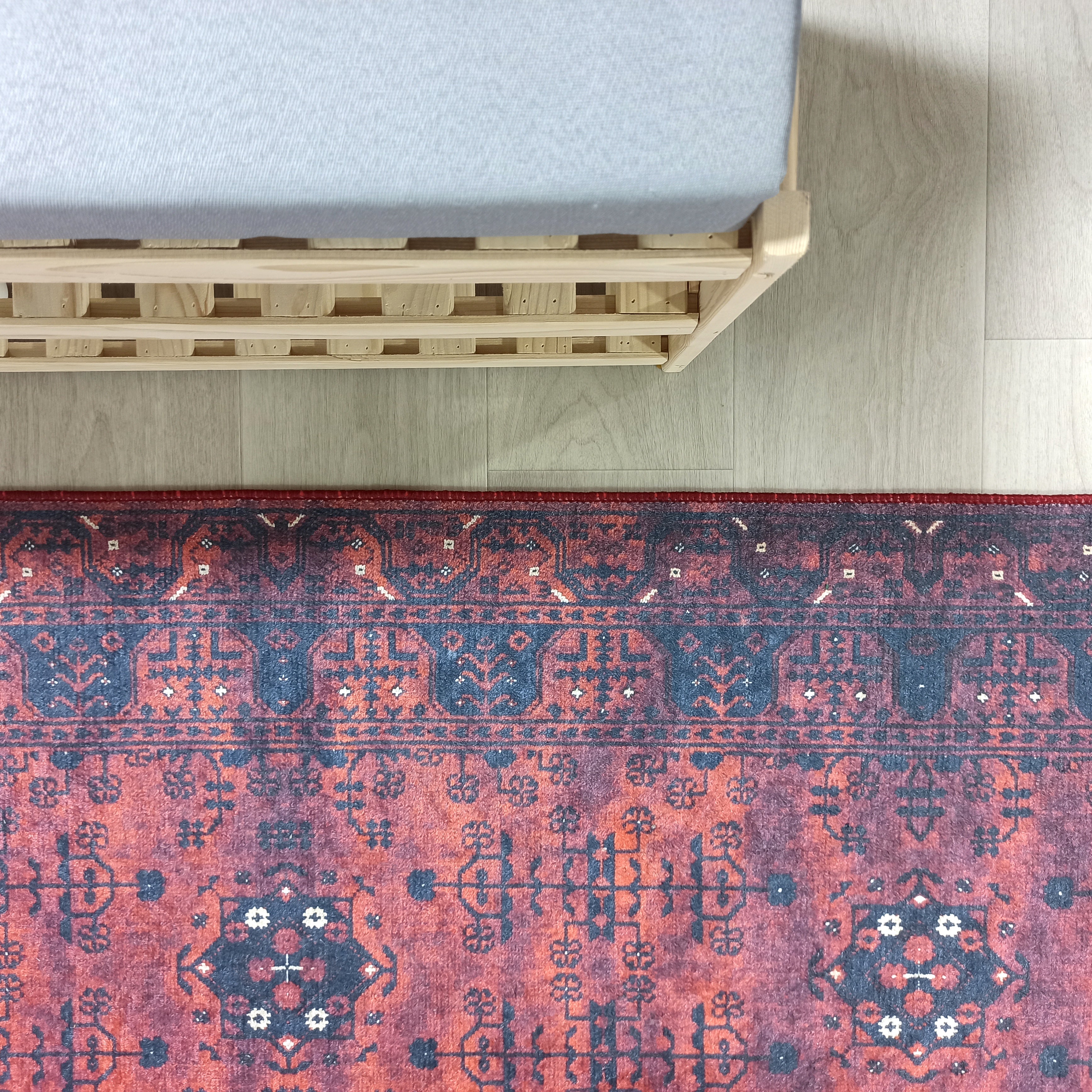 Turkish Oushak Farmhouse Decor Red Navy Blue Rug