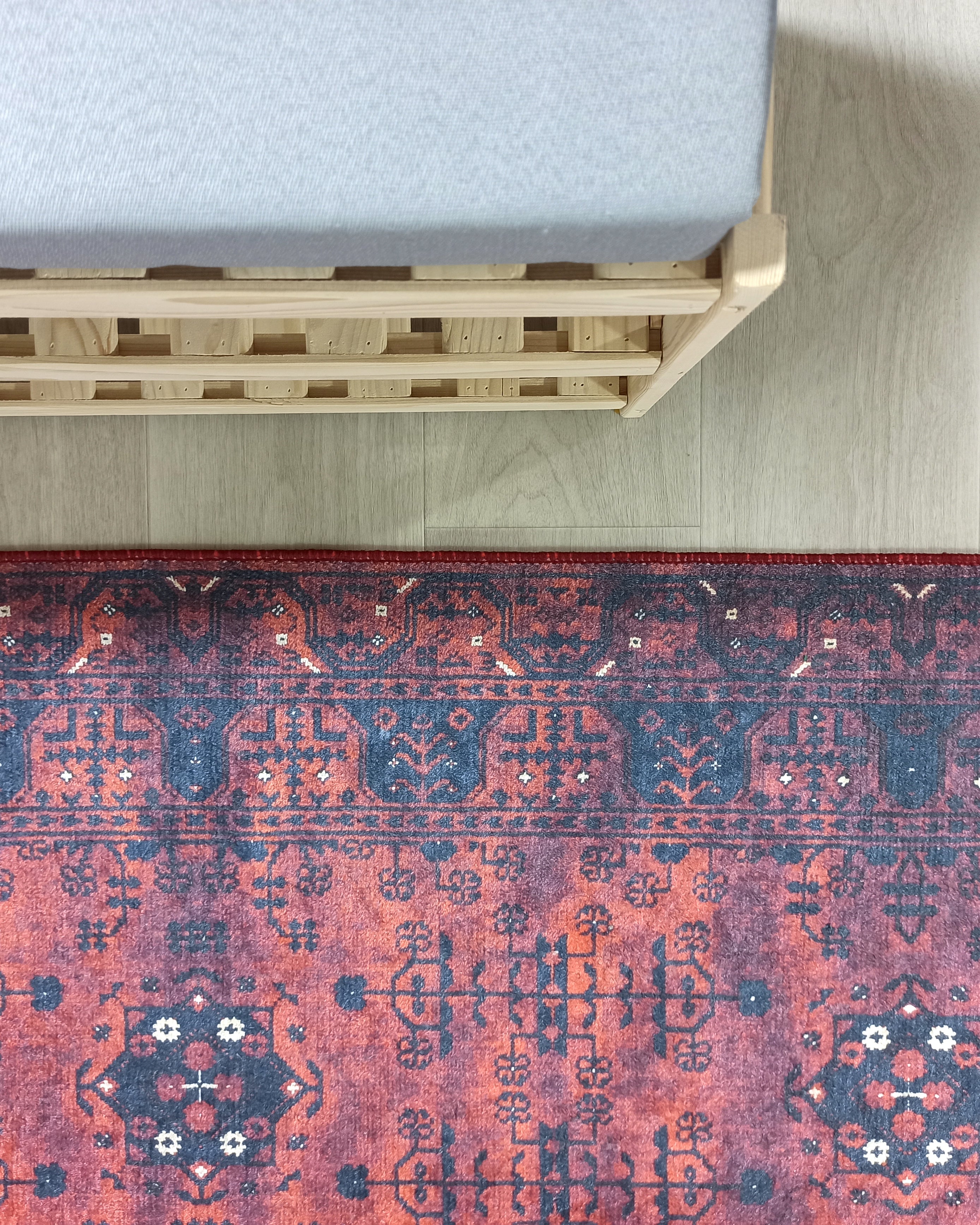 Turkish Oushak Farmhouse Decor Red Navy Blue Rug