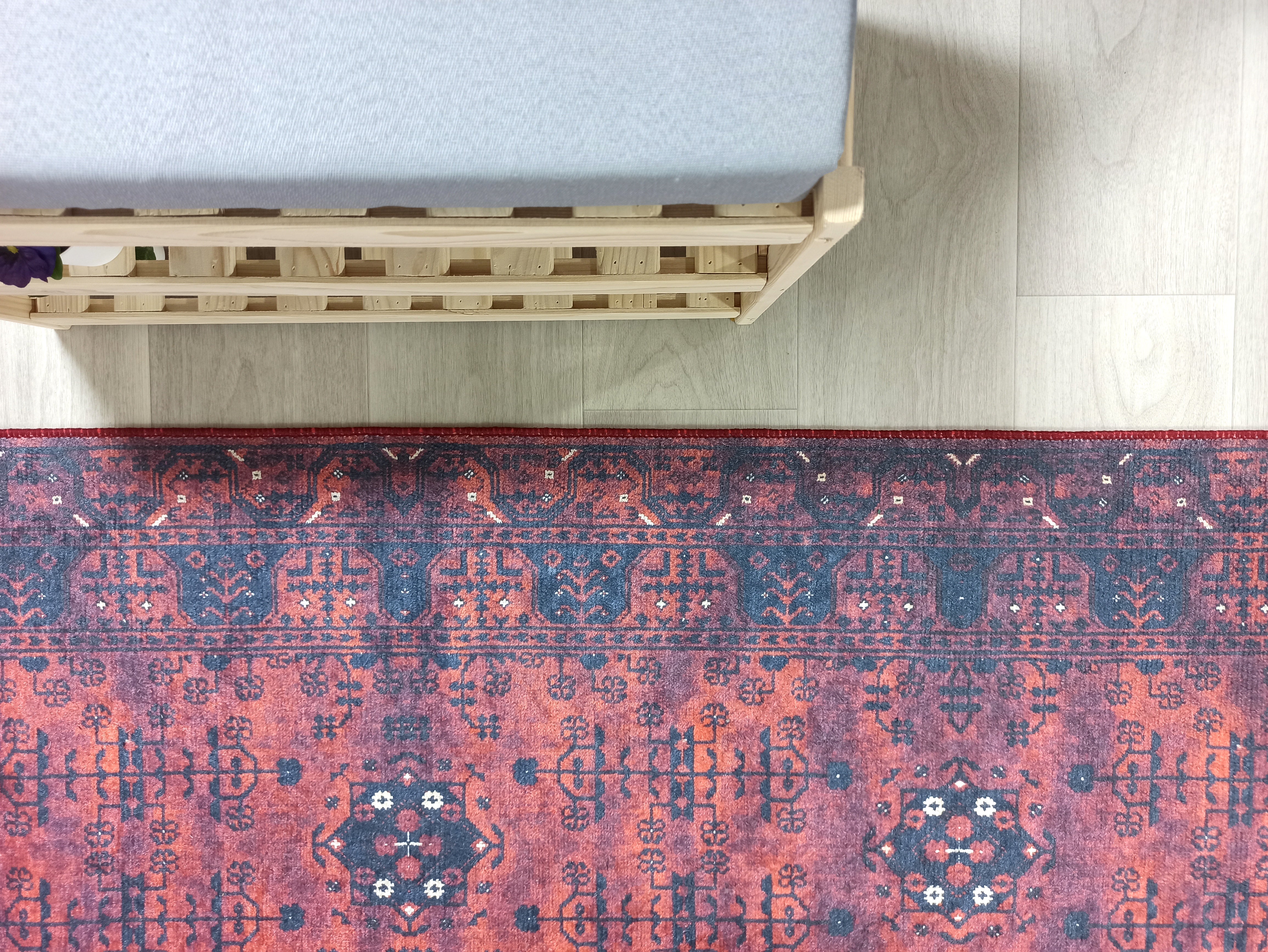 Turkish Oushak Farmhouse Decor Red Navy Blue Rug