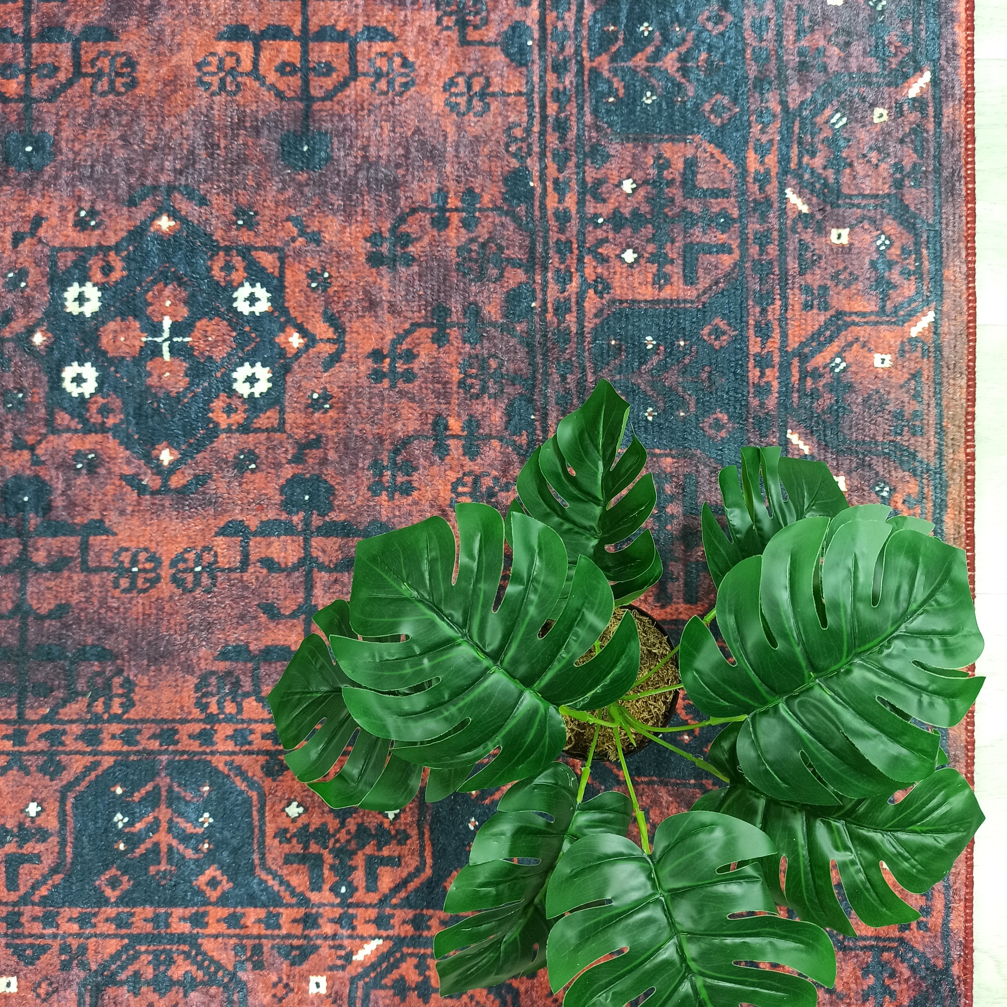 Turkish Oushak Farmhouse Decor Red Navy Blue Rug