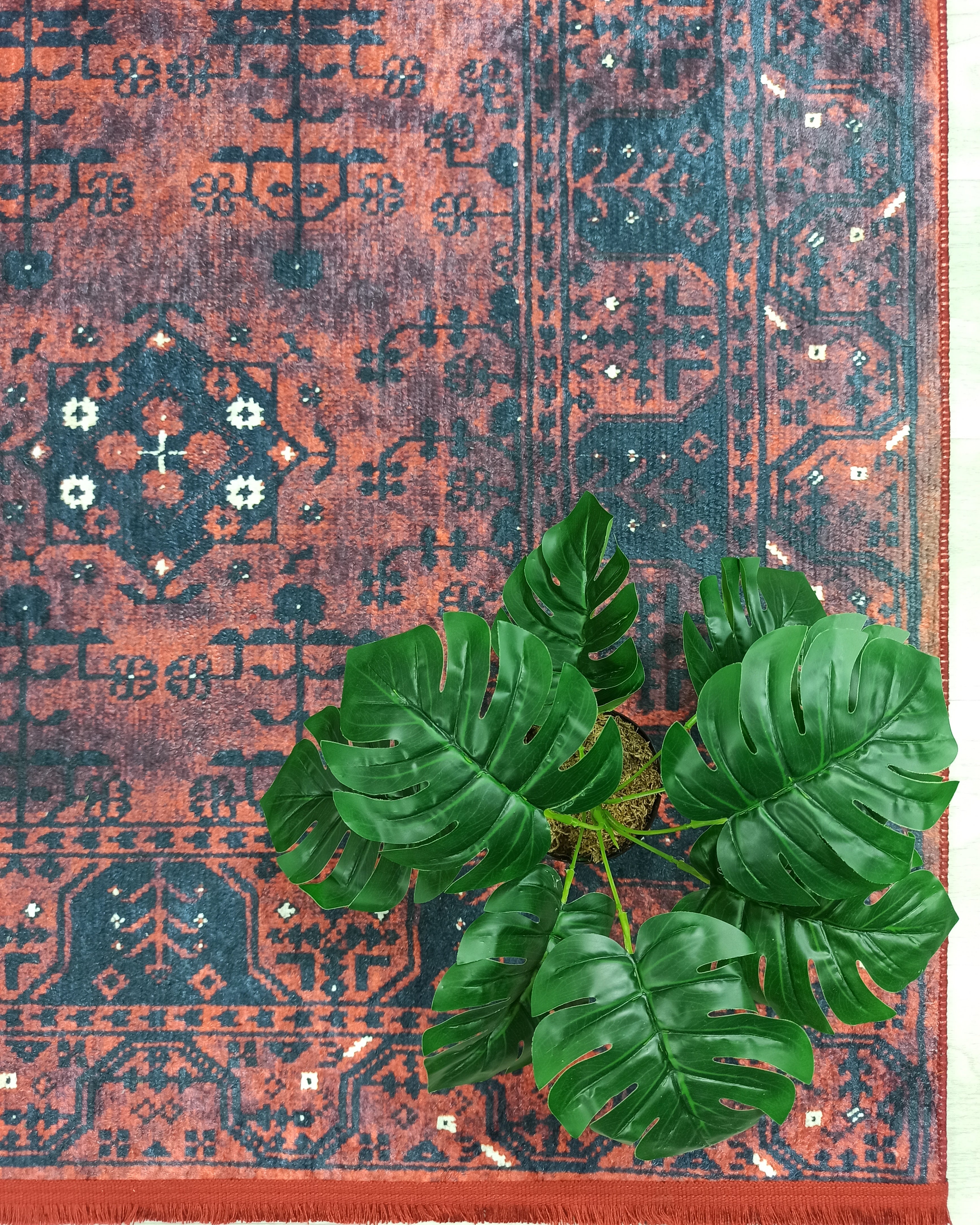 Turkish Oushak Farmhouse Decor Red Navy Blue Rug