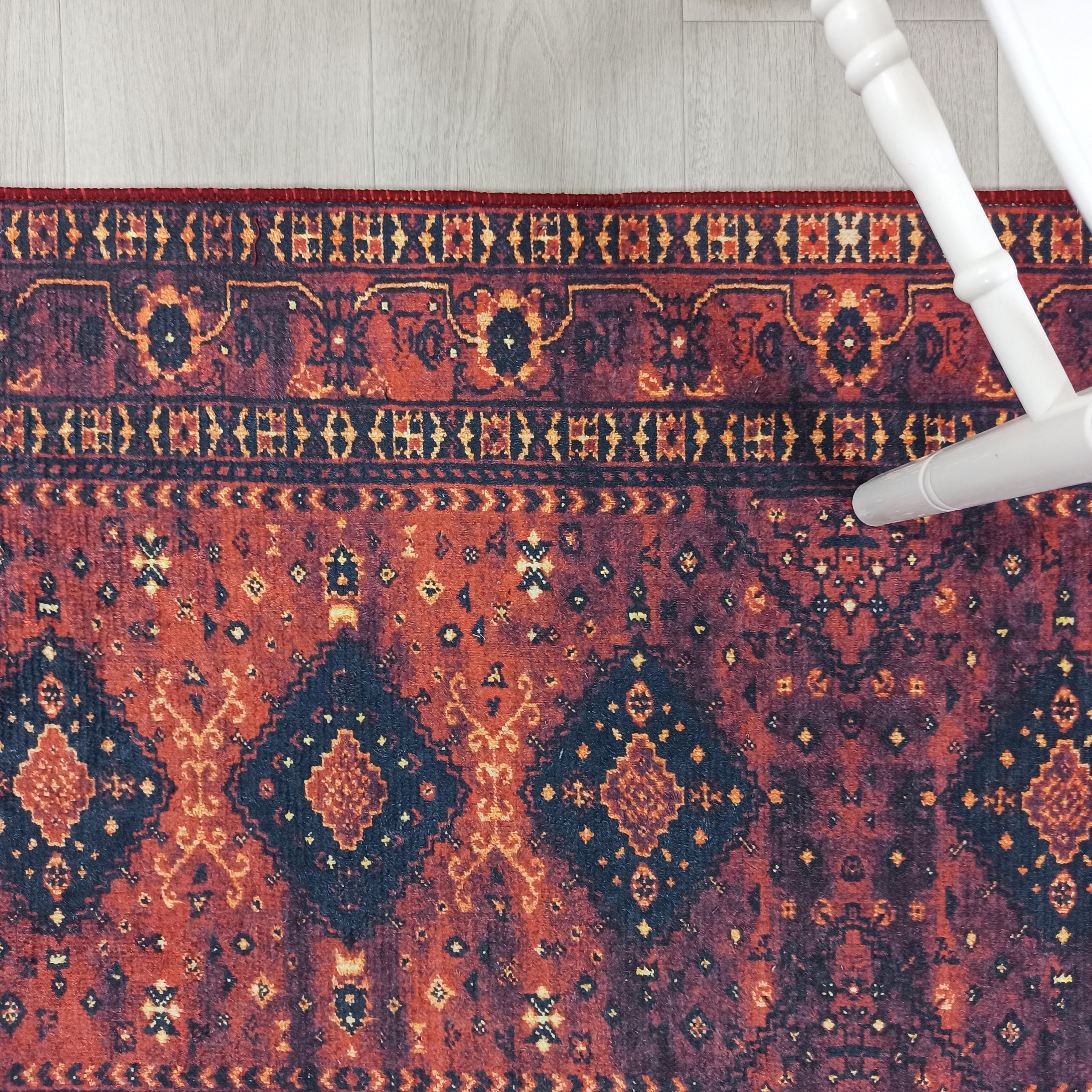 Turkish Oriental Design Red Navy Blue Rug