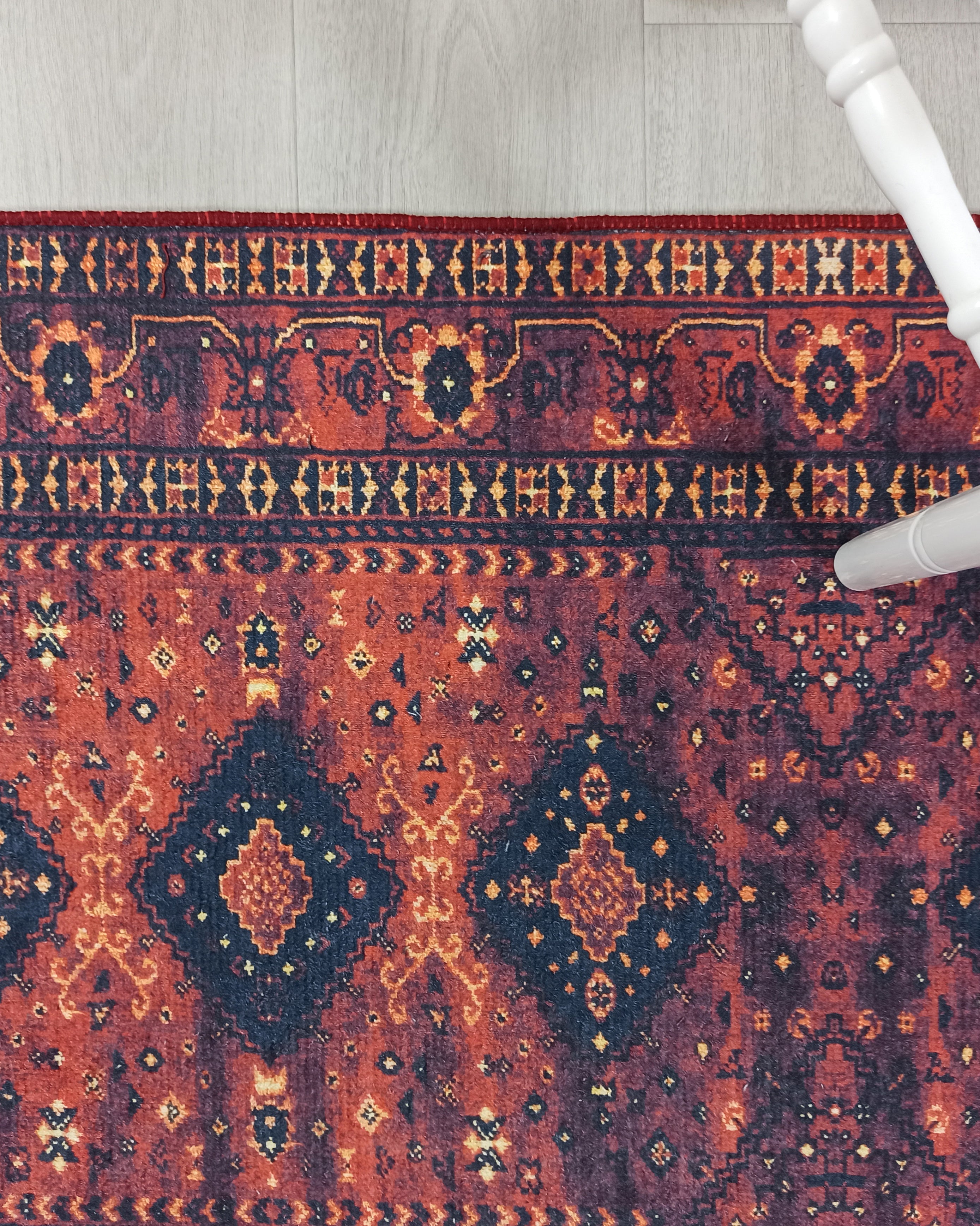 Turkish Oriental Design Red Navy Blue Rug