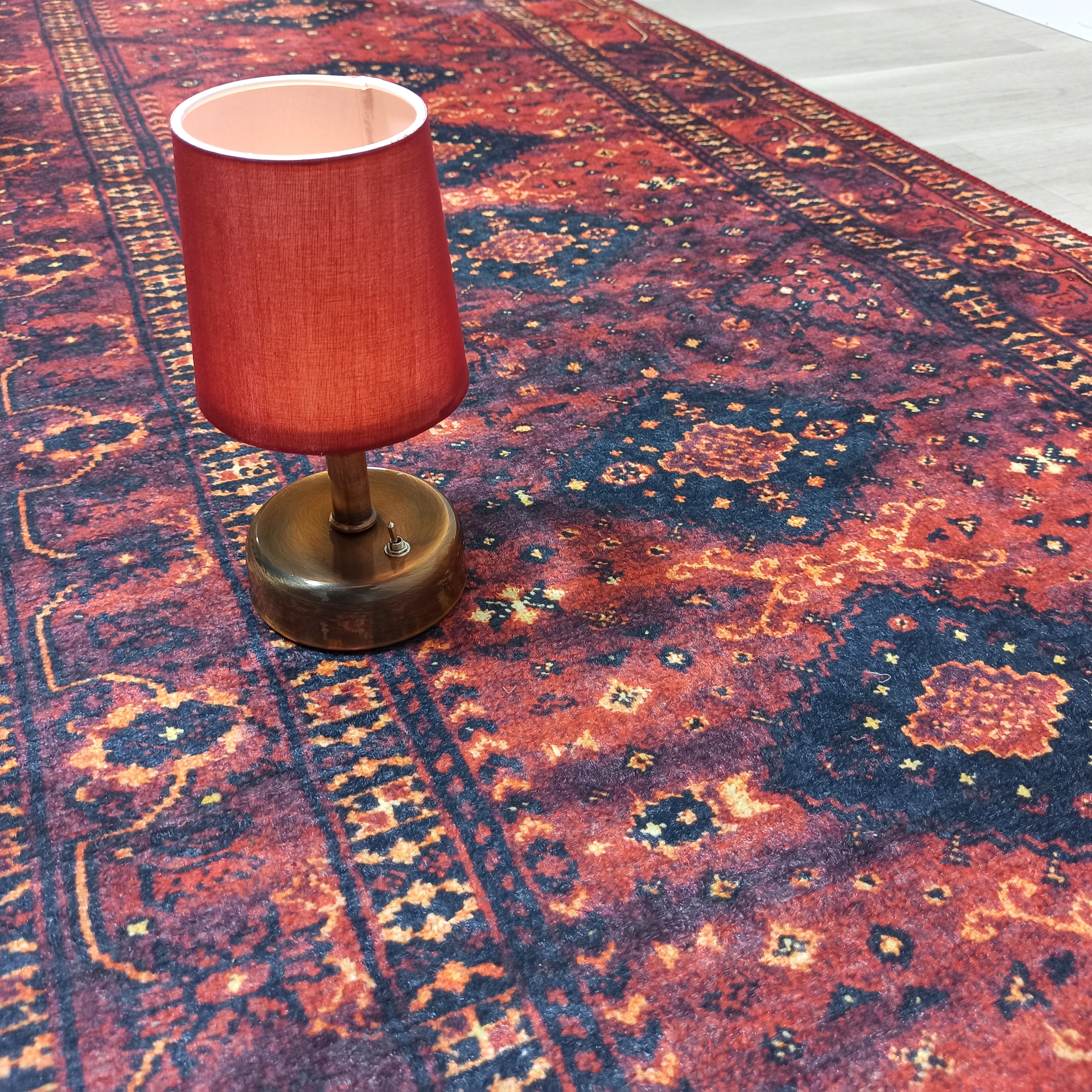 Turkish Oriental Design Red Navy Blue Rug