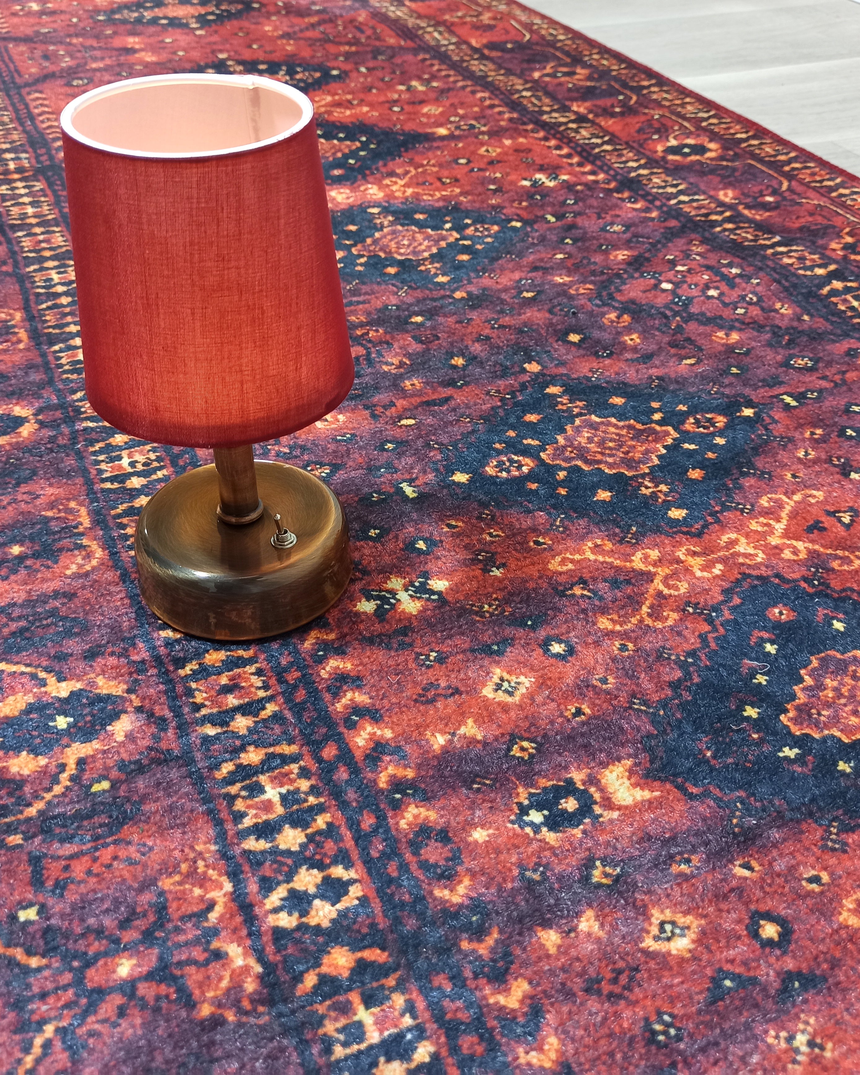 Turkish Oriental Design Red Navy Blue Rug