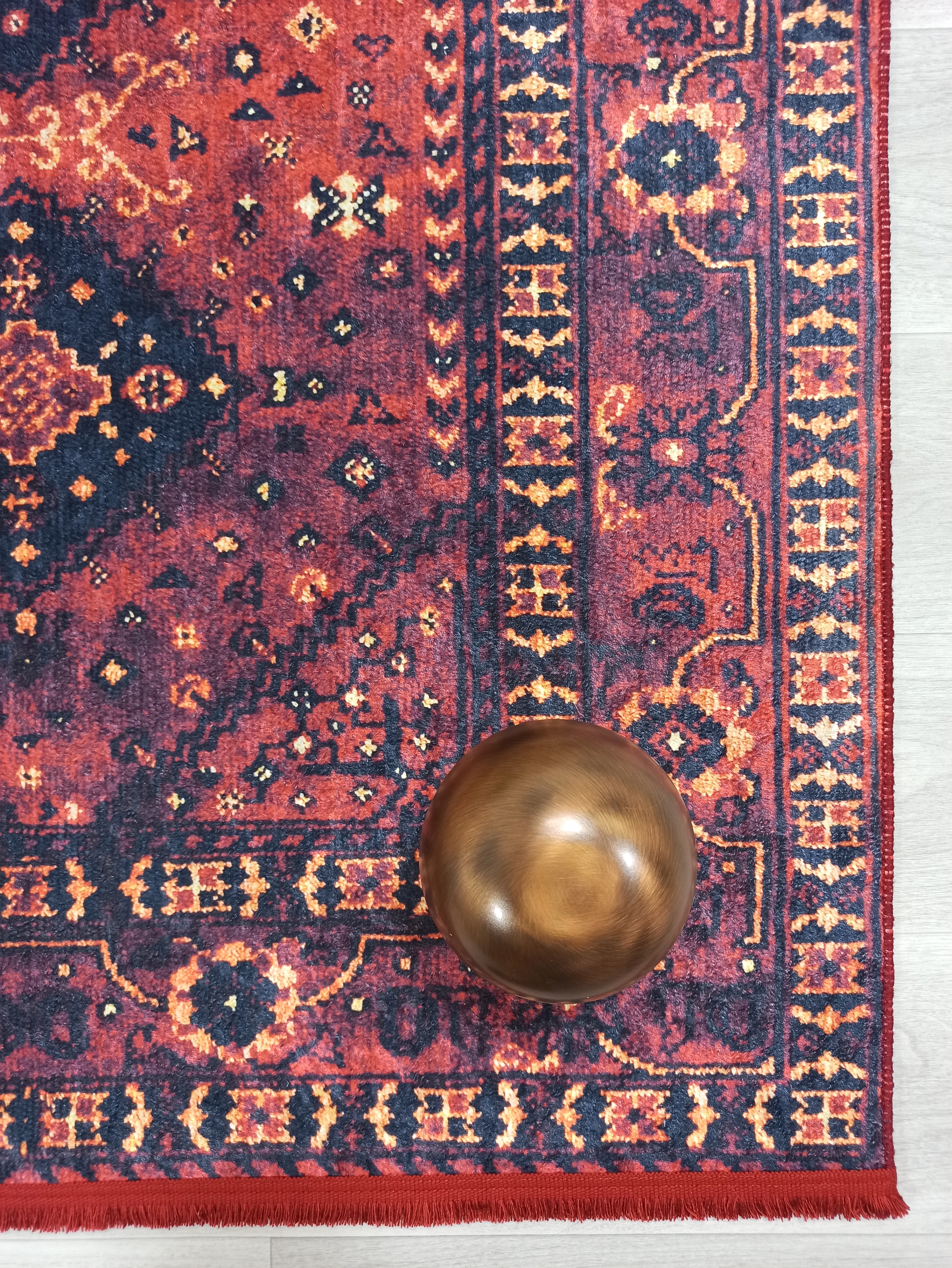 Turkish Oriental Design Red Navy Blue Rug