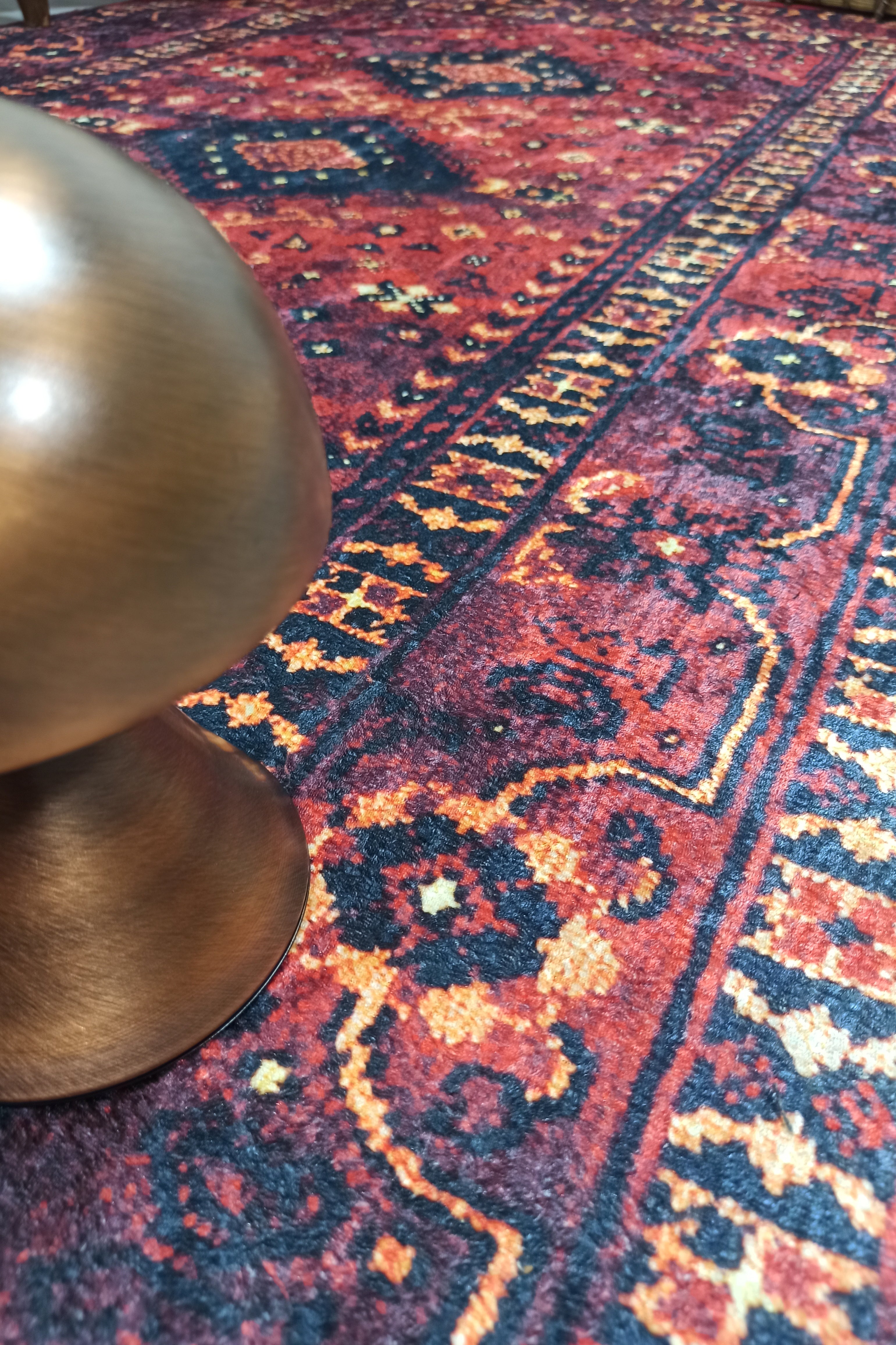 Turkish Oriental Design Red Navy Blue Rug