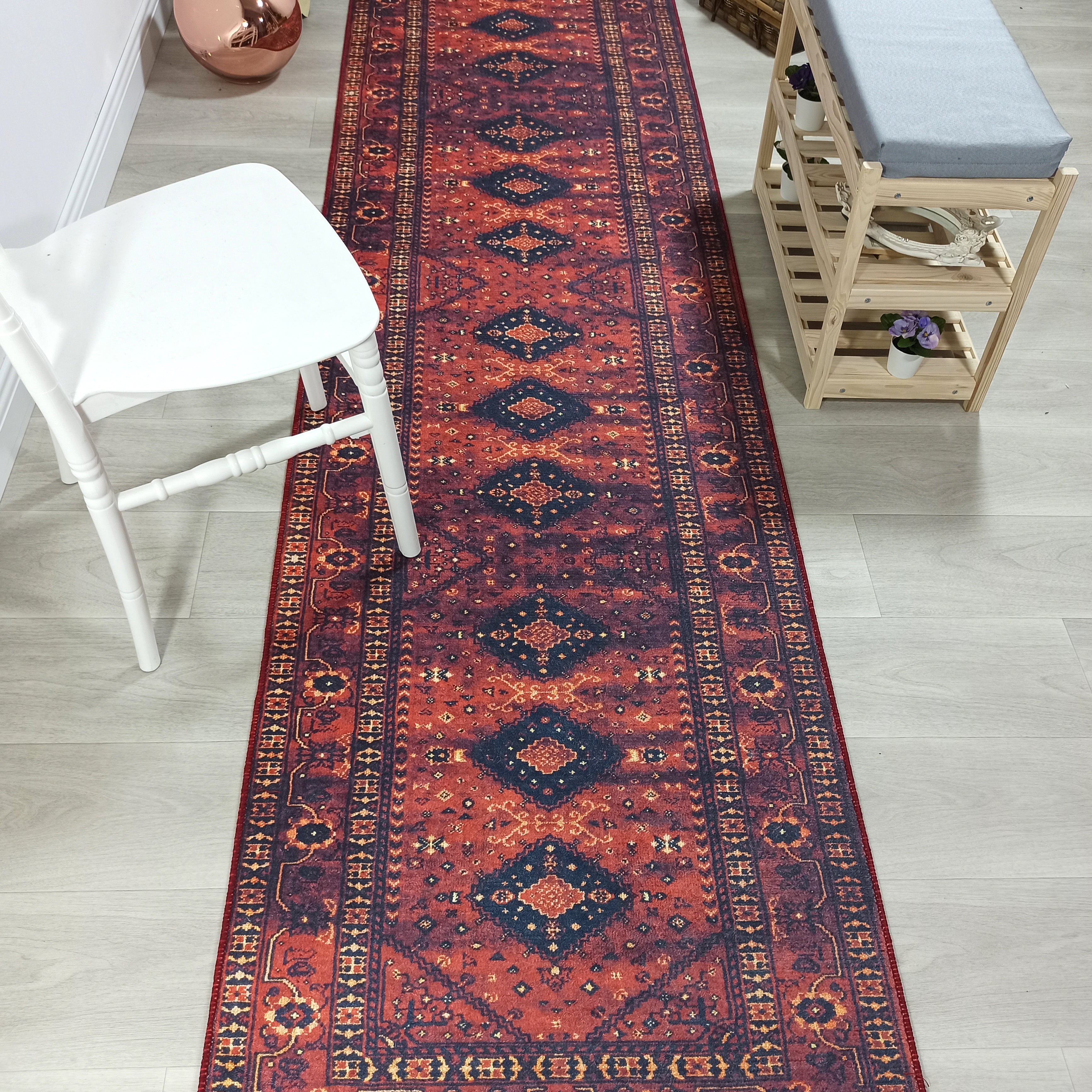 Turkish Oriental Design Red Navy Blue Rug