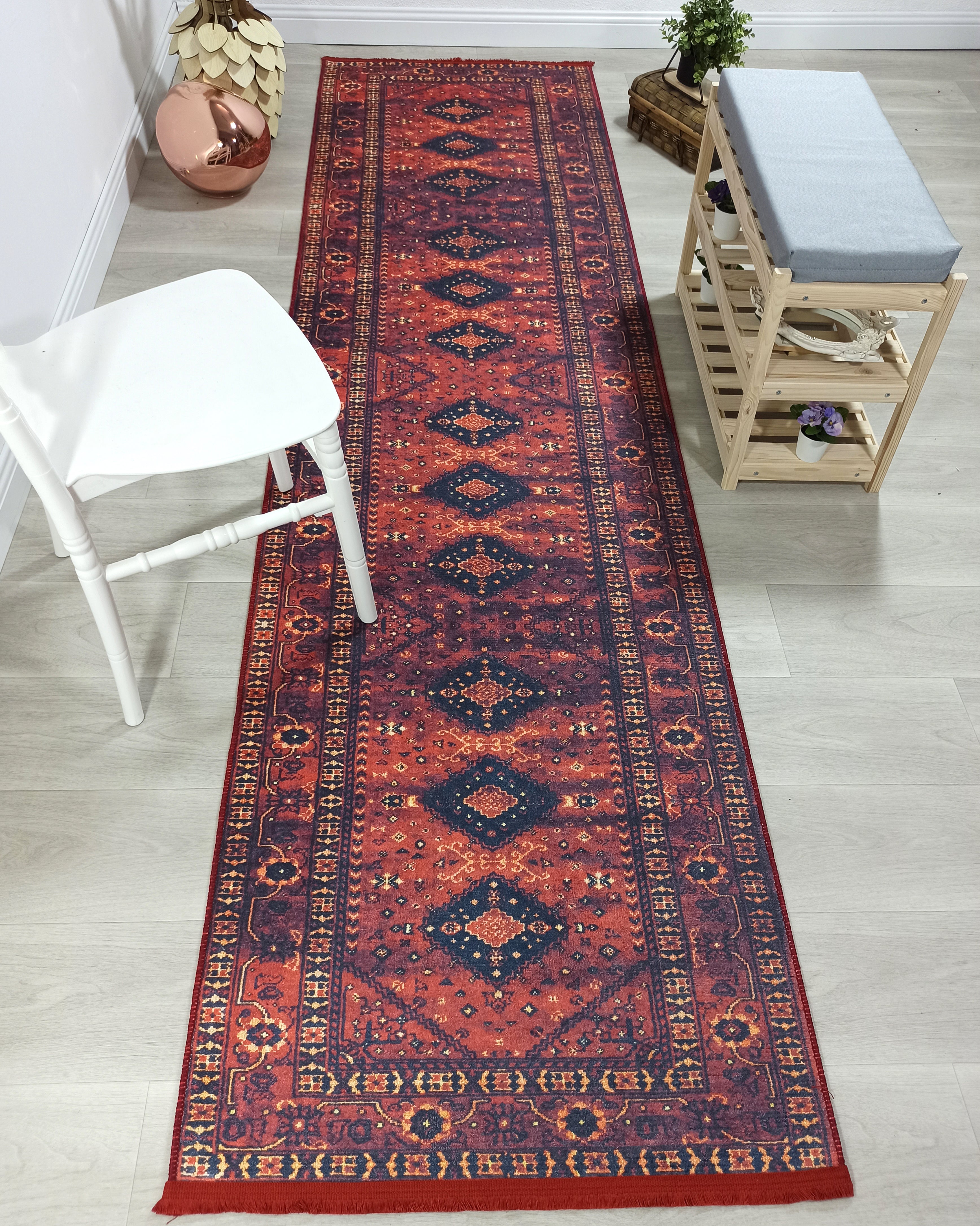 Turkish Oriental Design Red Navy Blue Rug