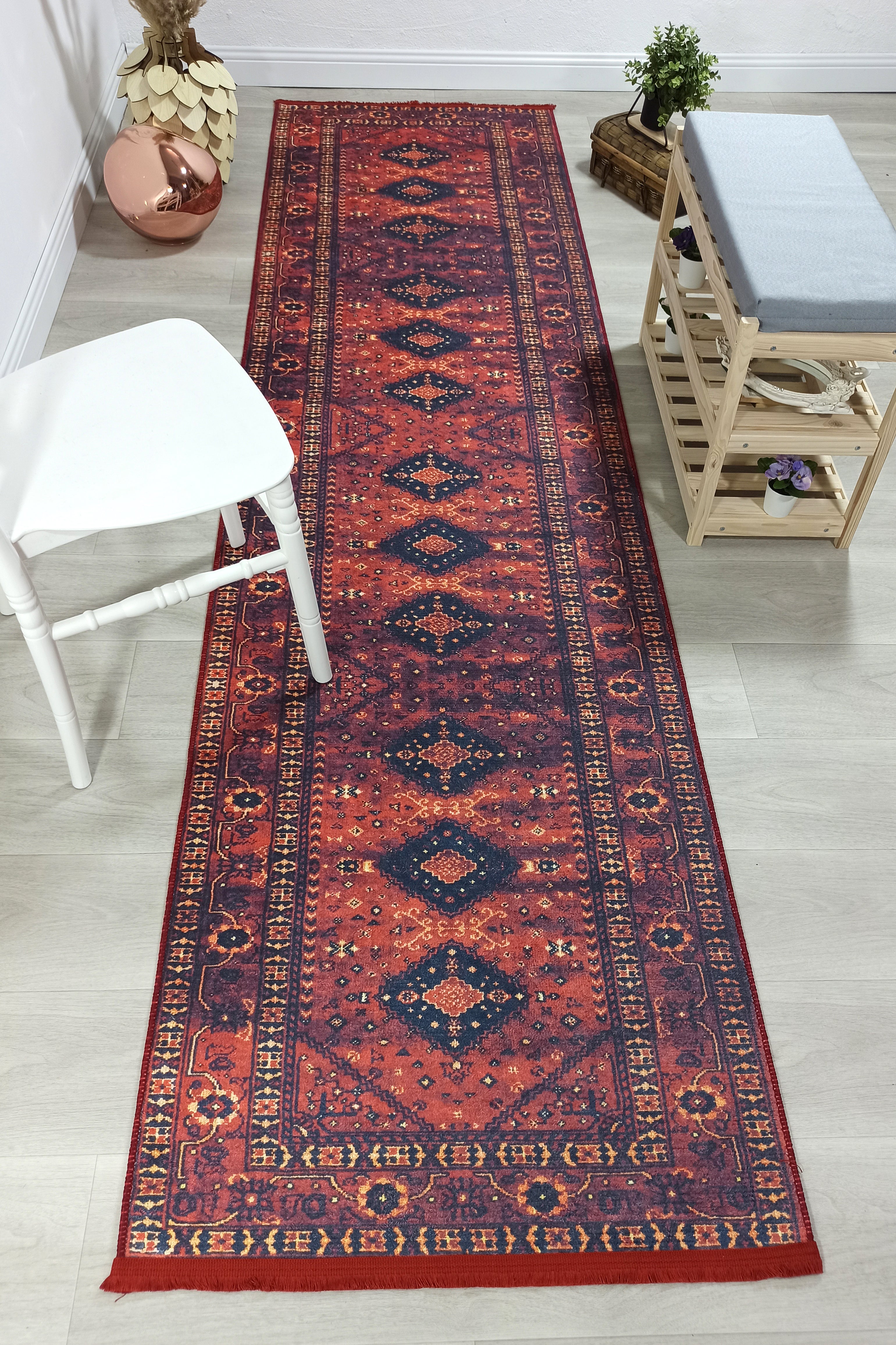 Turkish Oriental Design Red Navy Blue Rug