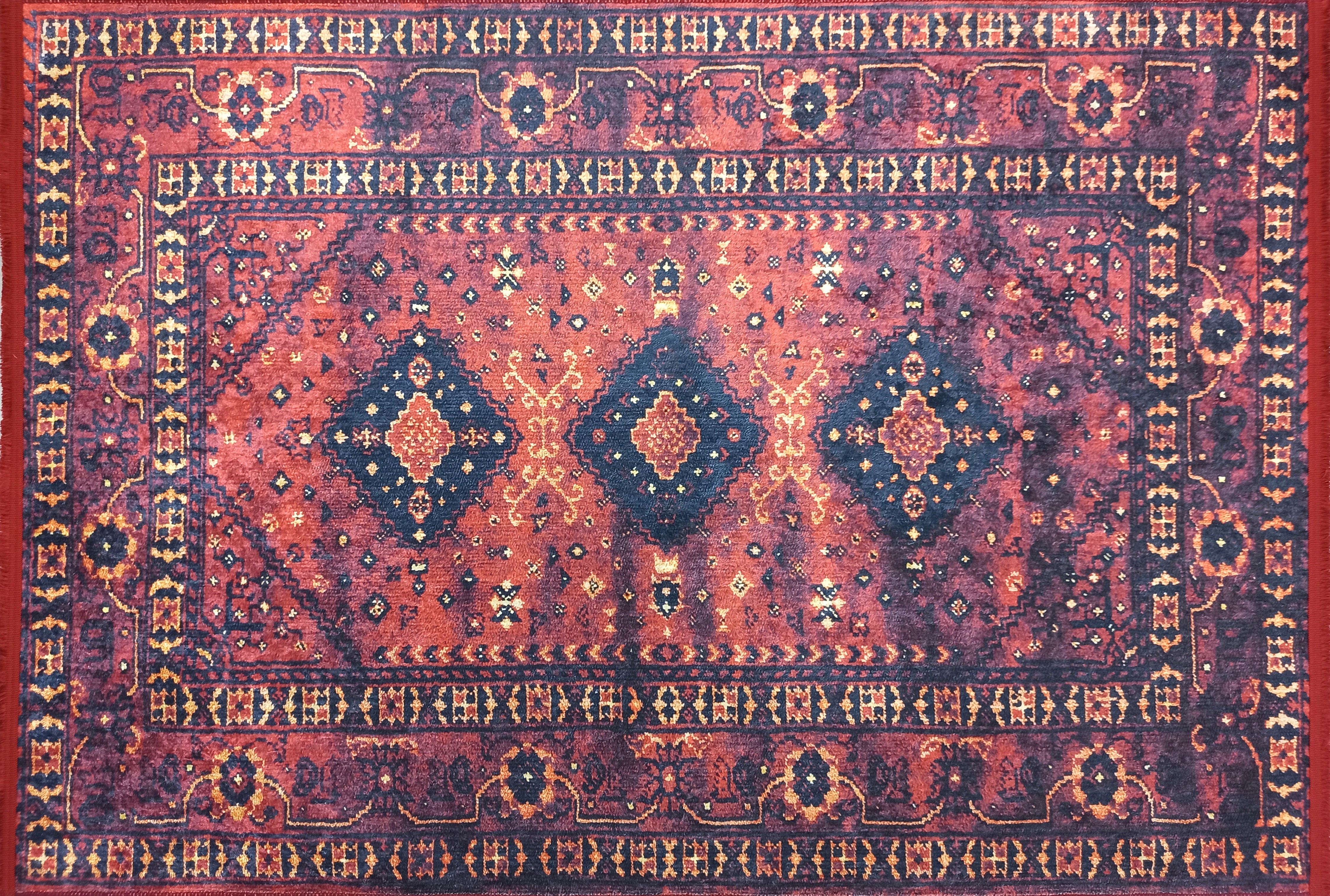 Turkish Oriental Design Red Navy Blue Rug