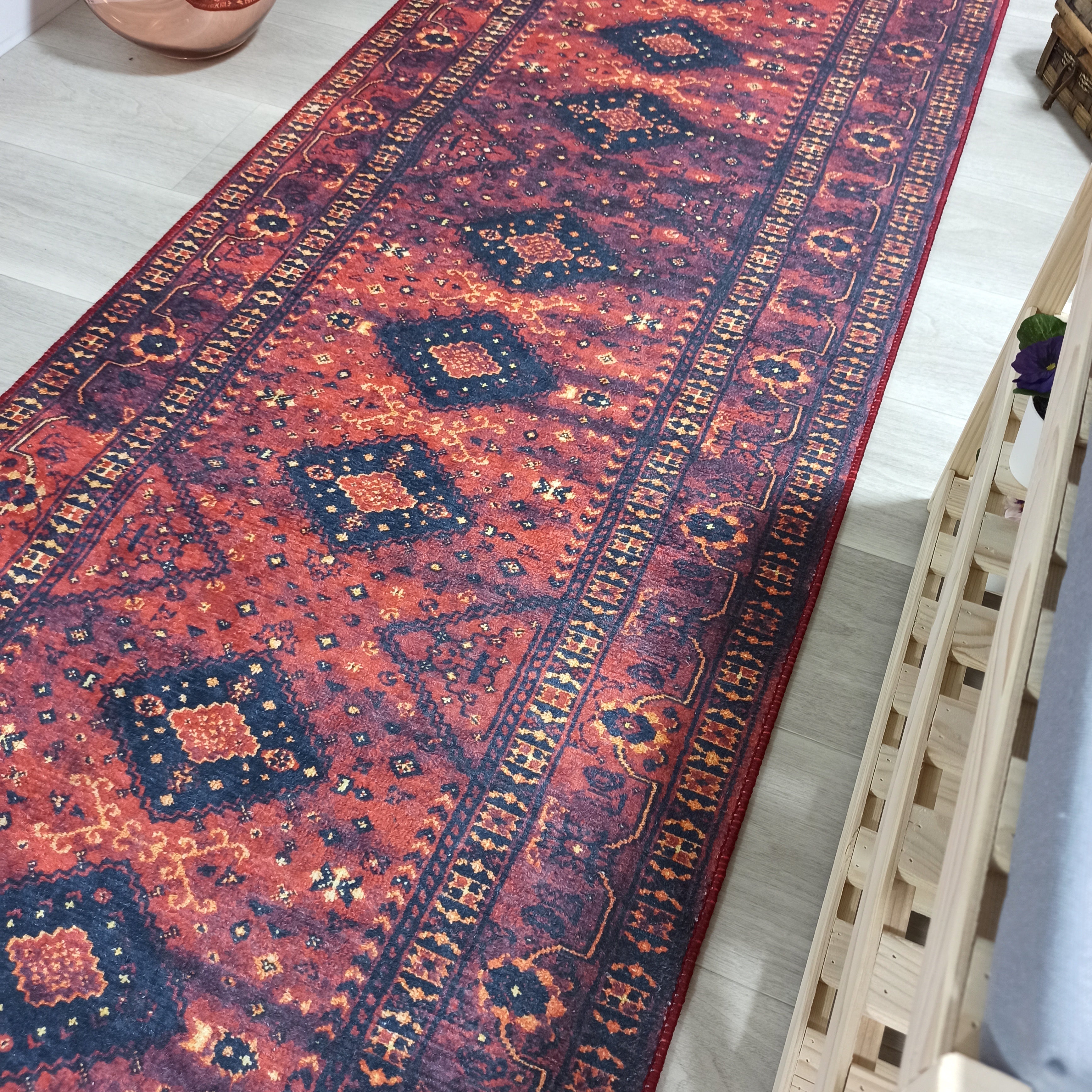 Turkish Oriental Design Red Navy Blue Rug