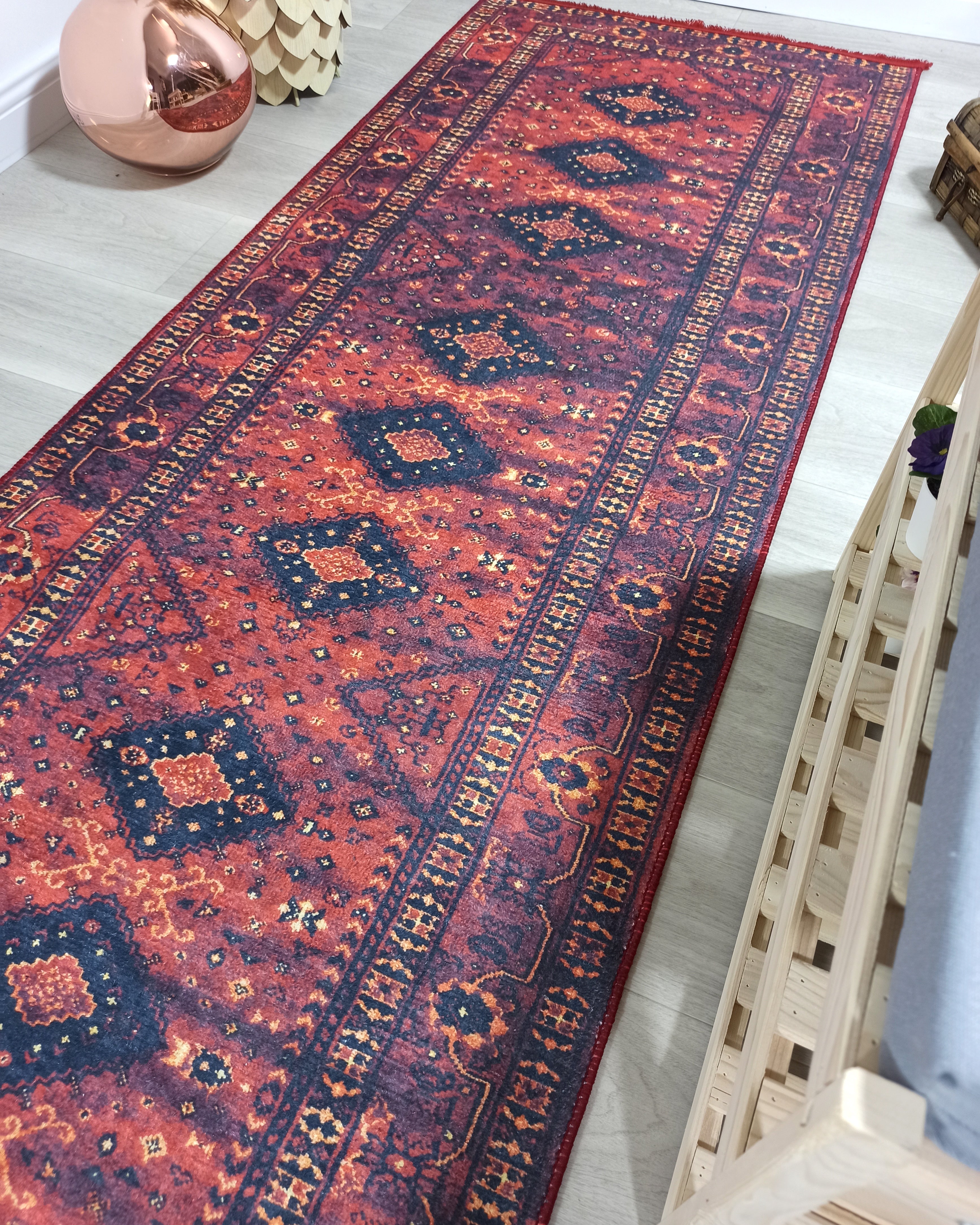 Turkish Oriental Design Red Navy Blue Rug