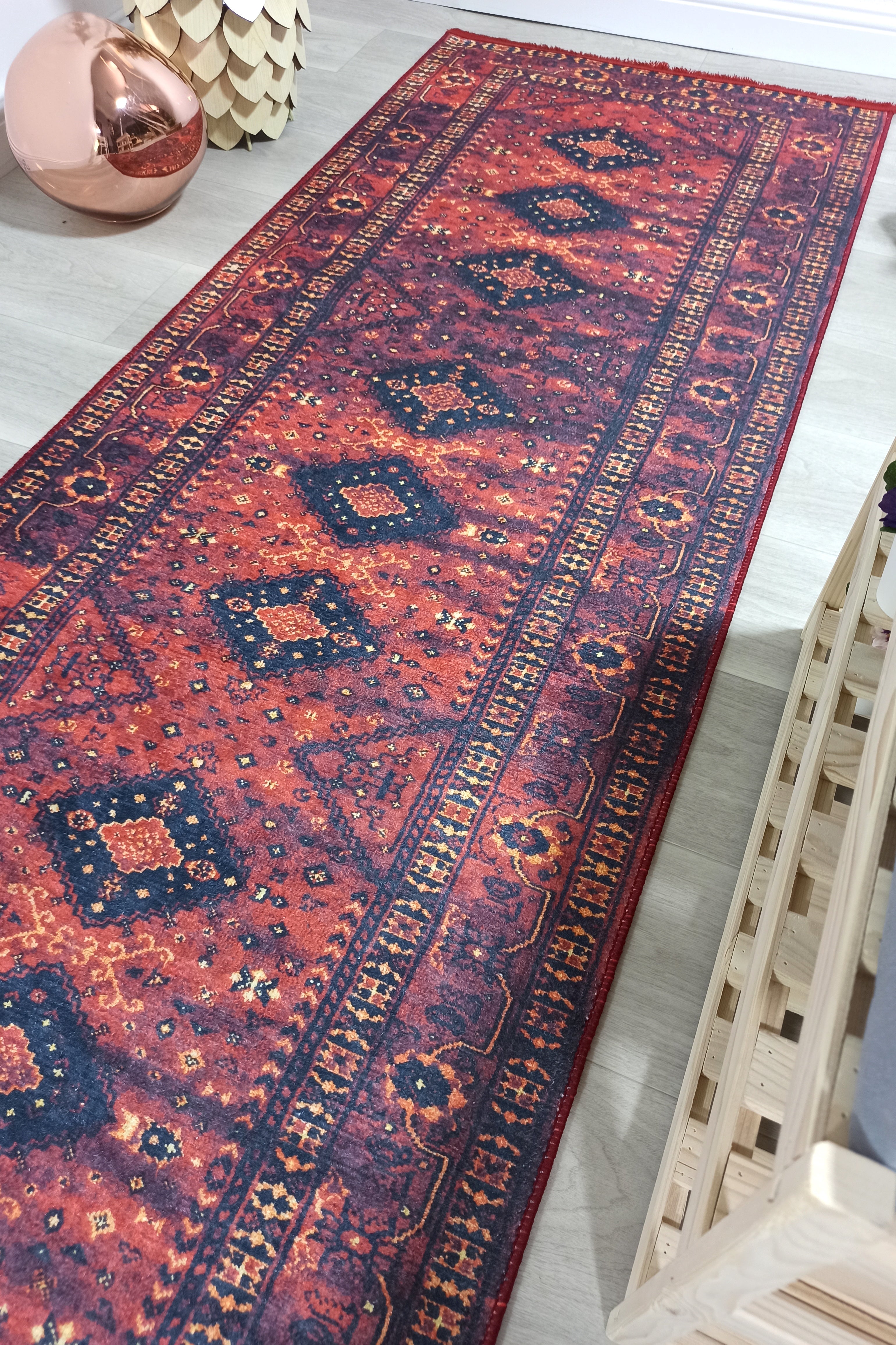 Turkish Oriental Design Red Navy Blue Rug