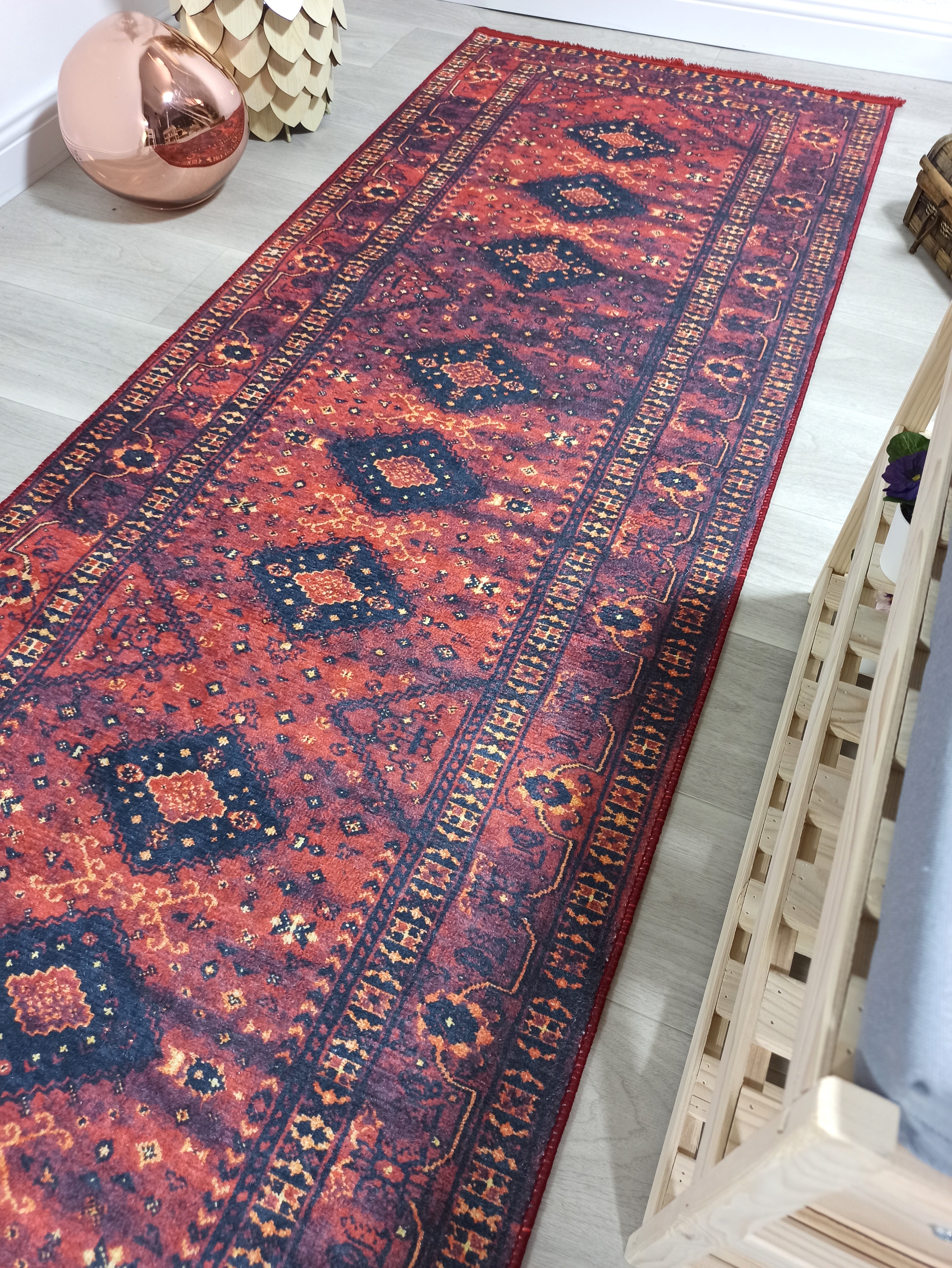 Turkish Oriental Design Red Navy Blue Rug