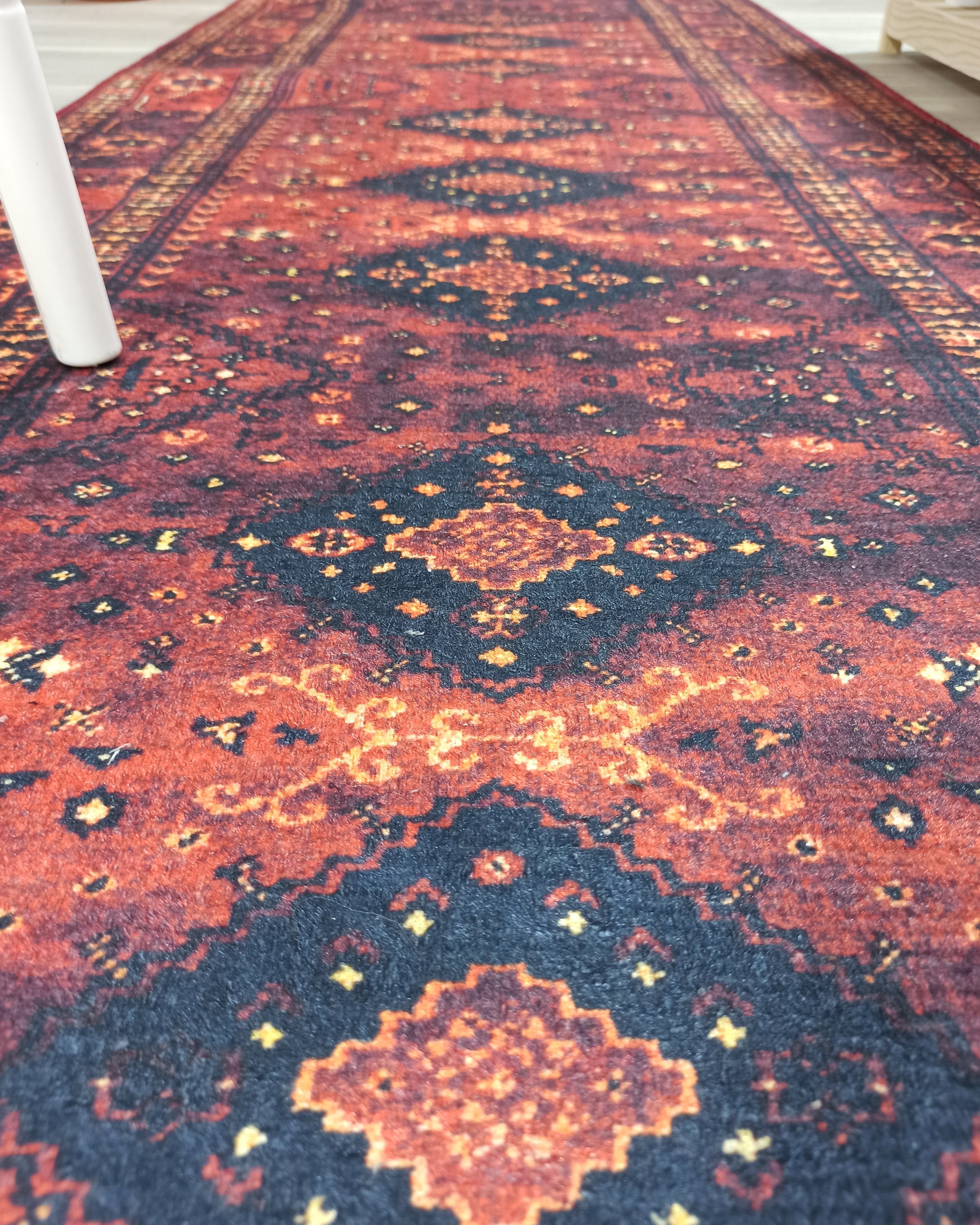 Turkish Oriental Design Red Navy Blue Rug