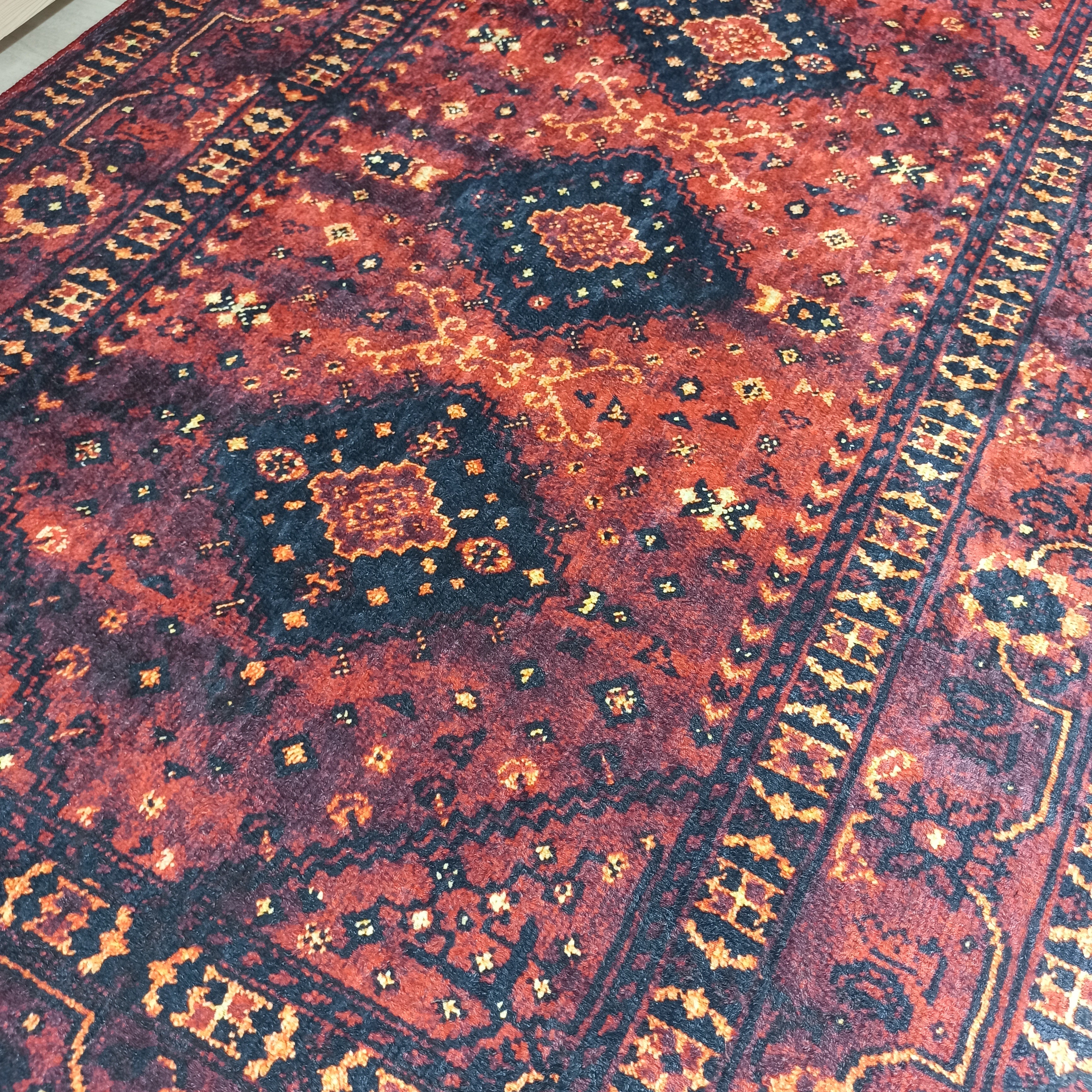 Turkish Oriental Design Red Navy Blue Rug
